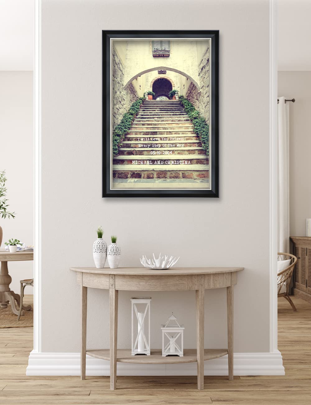 Ipic - Love You Every Step, Personalized Ideal Gift Custom Framed Wall Art With Names And Date, Giclee Prints With Solid Wood Fr