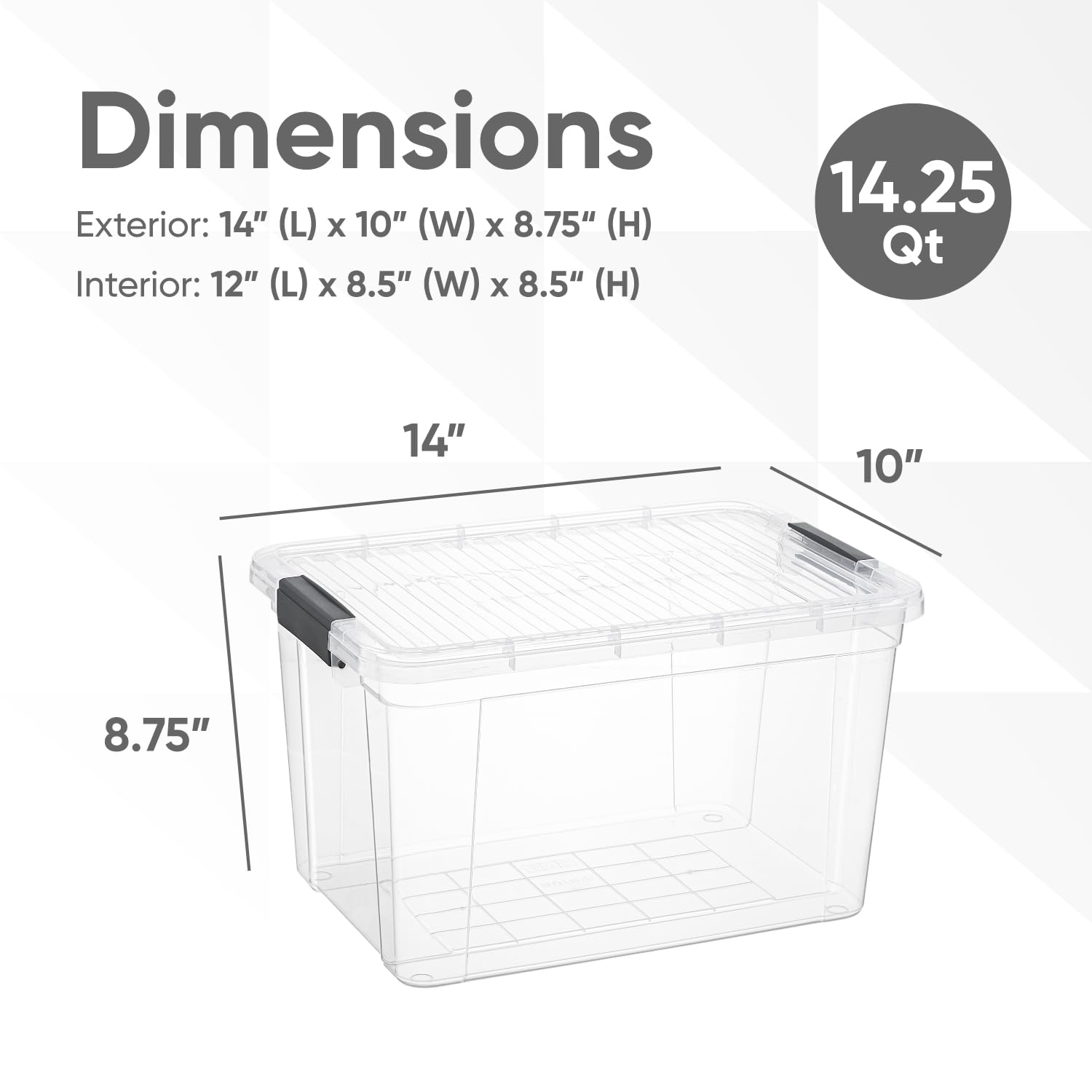 Superio Clear Storage Box With Lid, 14.25 Quart Plastic Container Bins For Organizing, Stackable Crates, Bpa Free, Non Toxic, Od