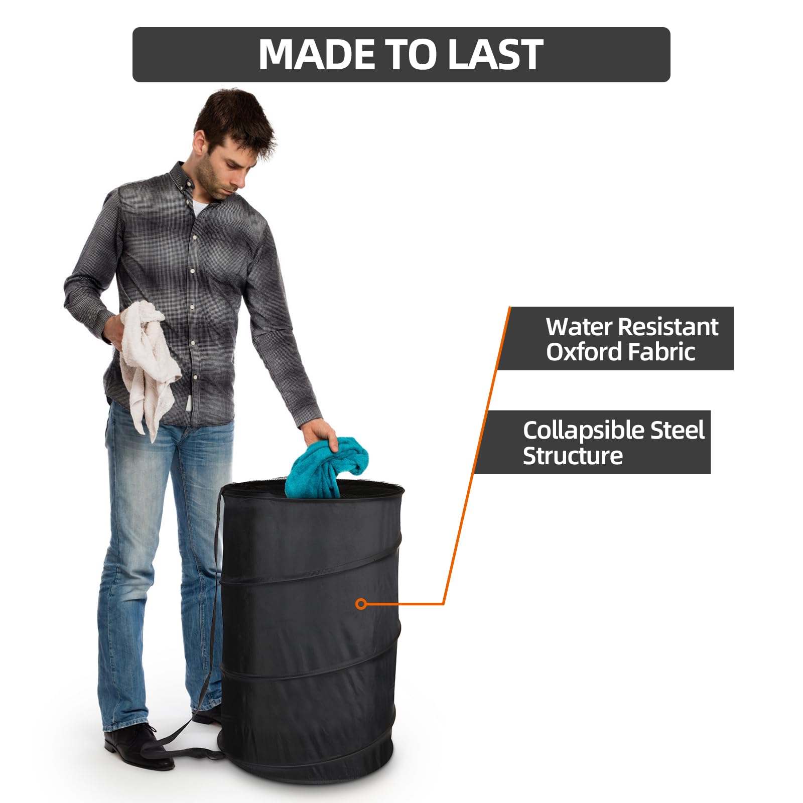 Battoo Extra Large 107L Strong Laundry Hamper 17.5'' X 27'' Collapsible Laundry Baskets With Long Straps Drawstring Barrel Folda