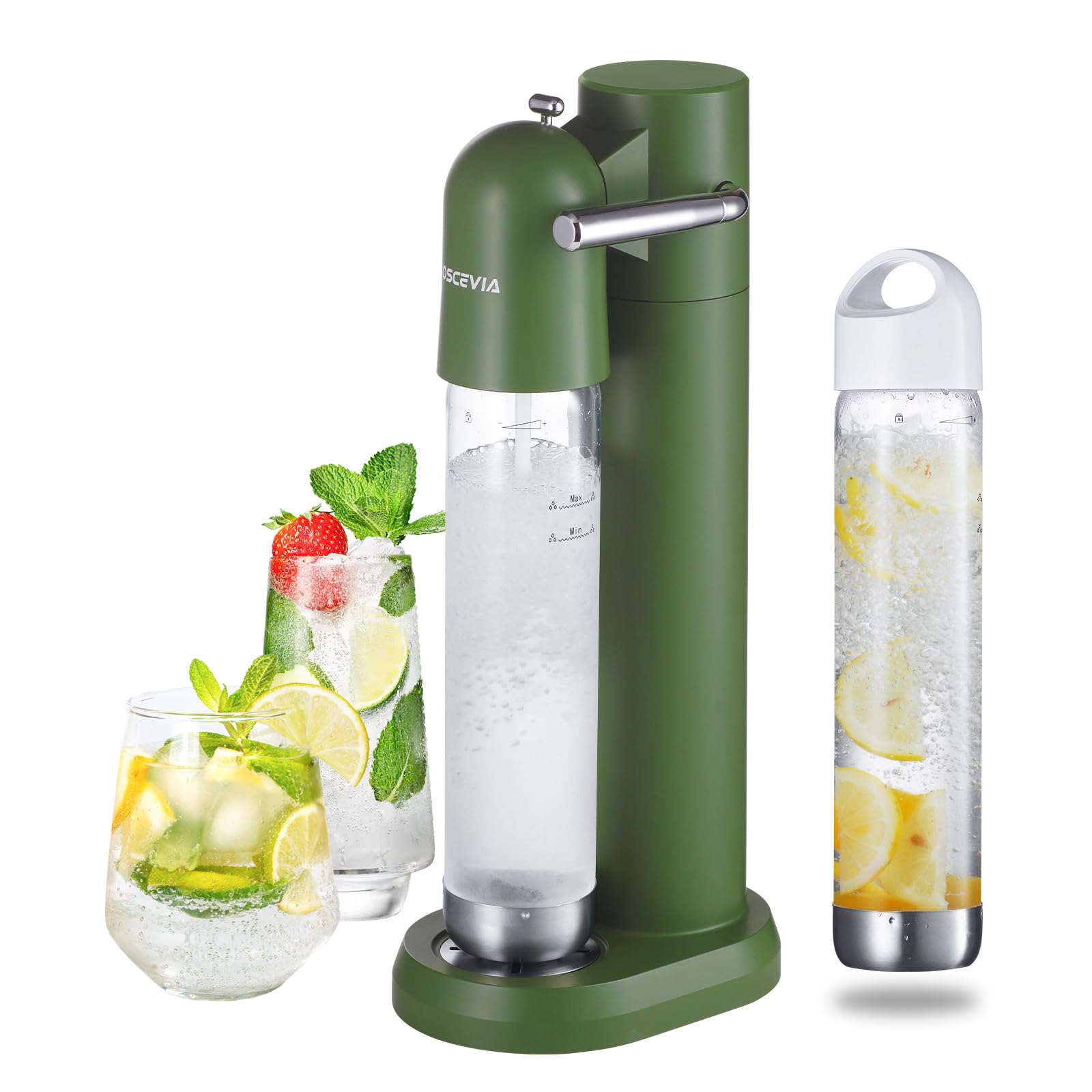 OSCEVIA - Sparkling Water Maker | Soda Beverage Machine | Soda Streaming Seltzer & Carbonator | 2x1L BPA Free Bottles | Compatib