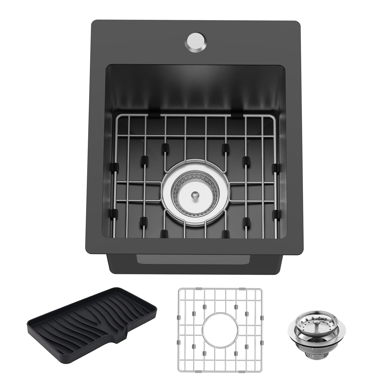 Small Black Kitchen Sink,13x15 Inch Stainless Steel Drop In Topmount Kitchen And Bar Sink Ideal Choice For Small Space, Prep Are