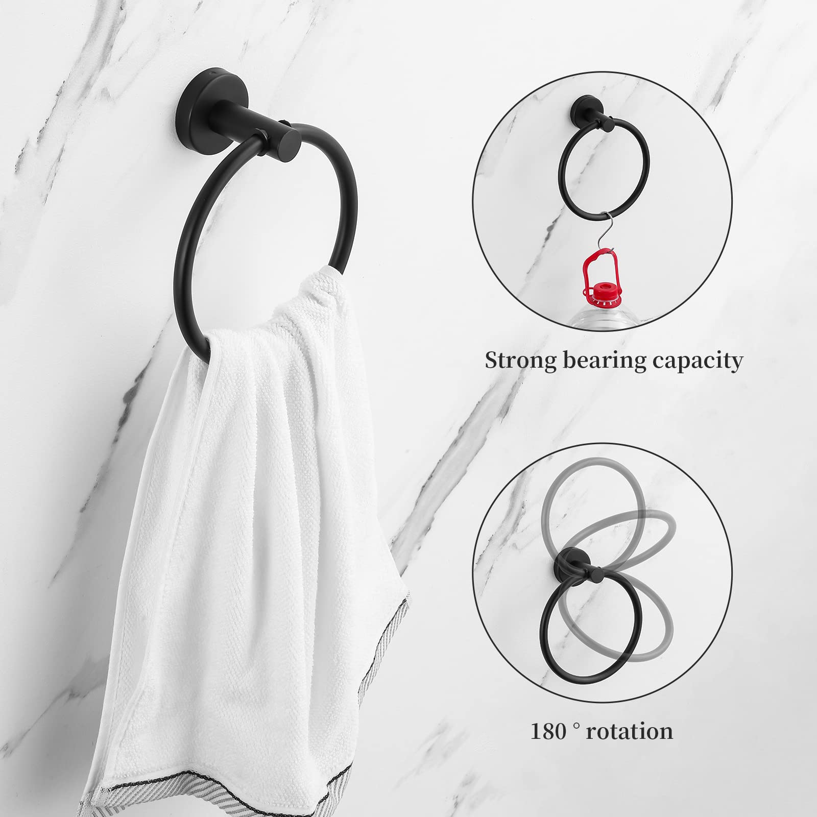 Hinmood Bathroom Hardware Set Black 10 Pieces, Towel Bar Set Matte Black Stainless Steel Towel Rack Set Includes 2Pcs 16 ' ' Tow