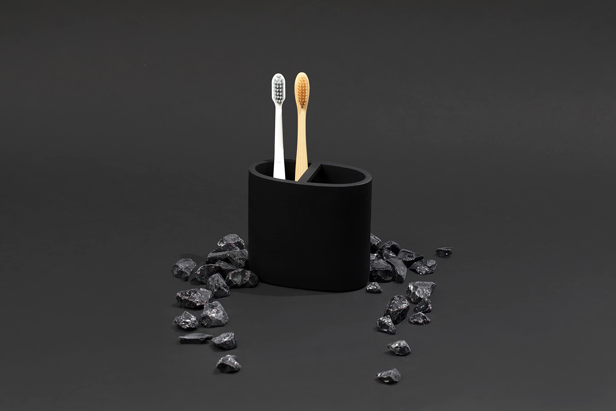 Essentra Home Matte Black Toothbrush Holder For Vanity Countertops, Small Toothbrush Holder - Matte Black Collection
