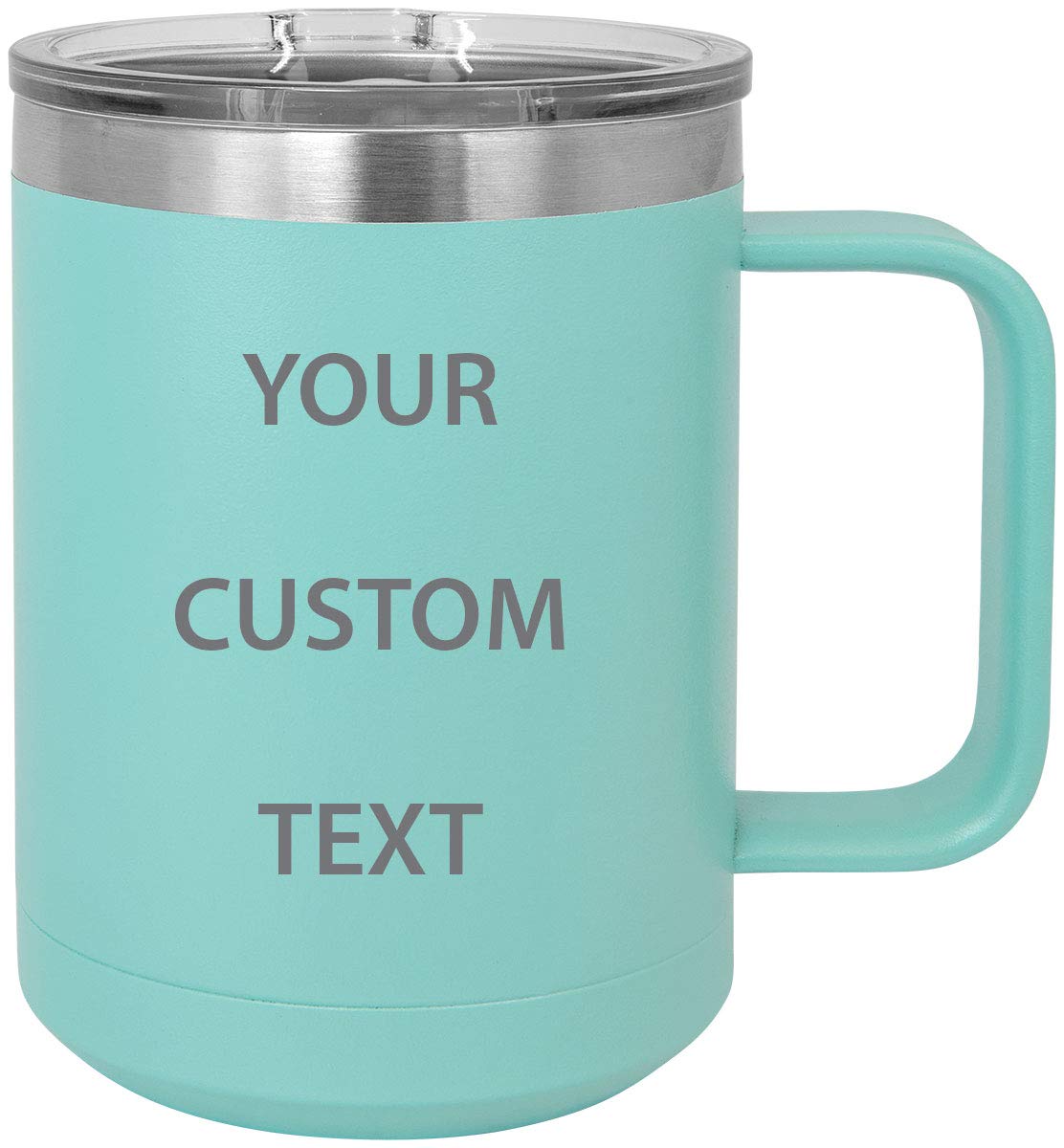 Personalized Add Your Custom Text Insulated 15-Ounce Stainless Steel Travel Tumbler Coffee Mug, Handle, Slider Lid - Customizabl