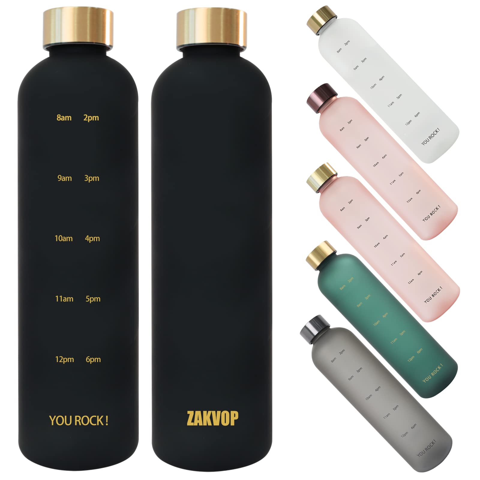 Zakvop 32Oz Water Bottle With Times To Drink, Lightweight Motivational Water Bottle With Time Marker, Bpa Free Reusable With Hyd