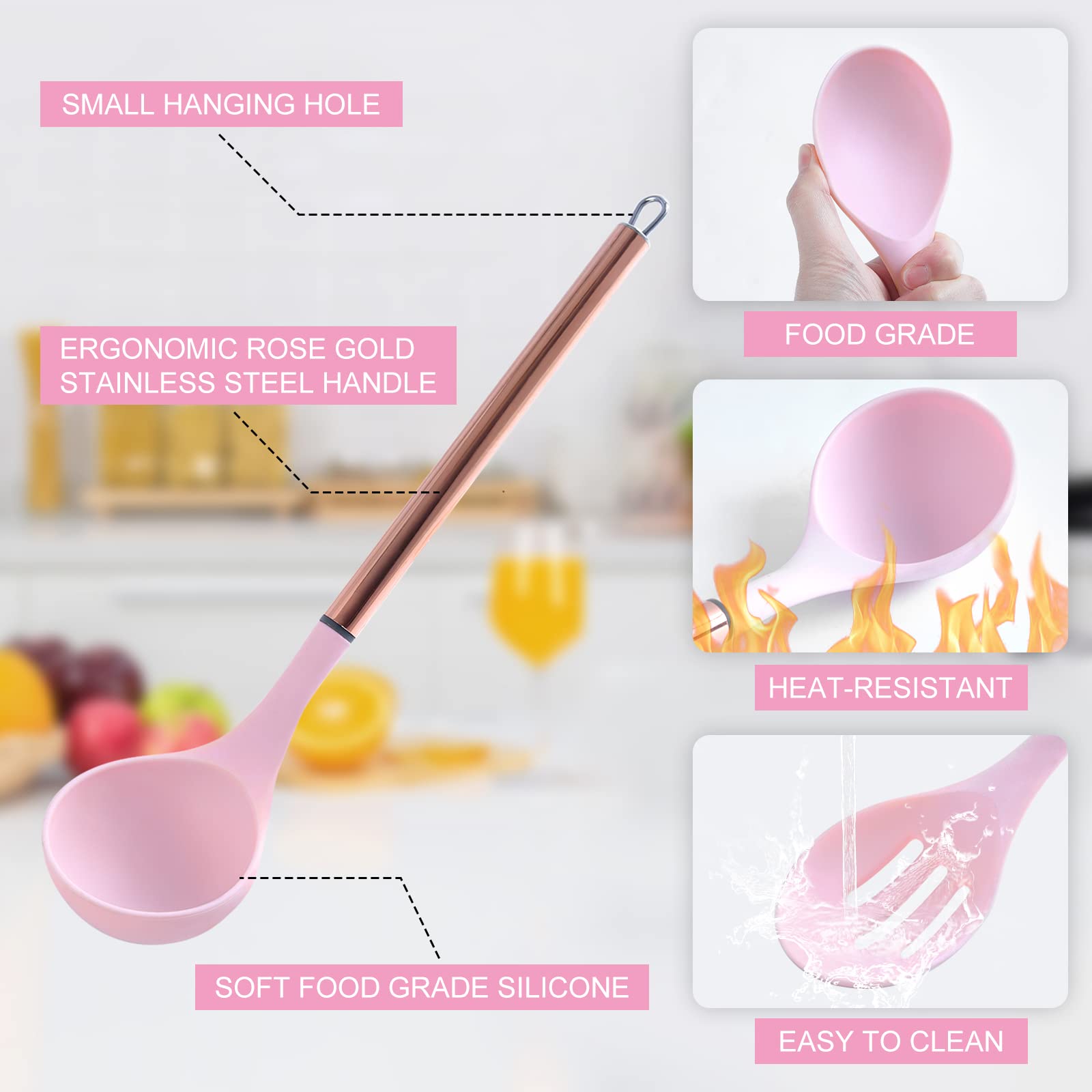 Arquiel Pink Kitchen Utensil Set With Holder, 22 Pcs Silicone Cooking Utensils Set For Nonstick Cookware, Heat Resistance Spatul