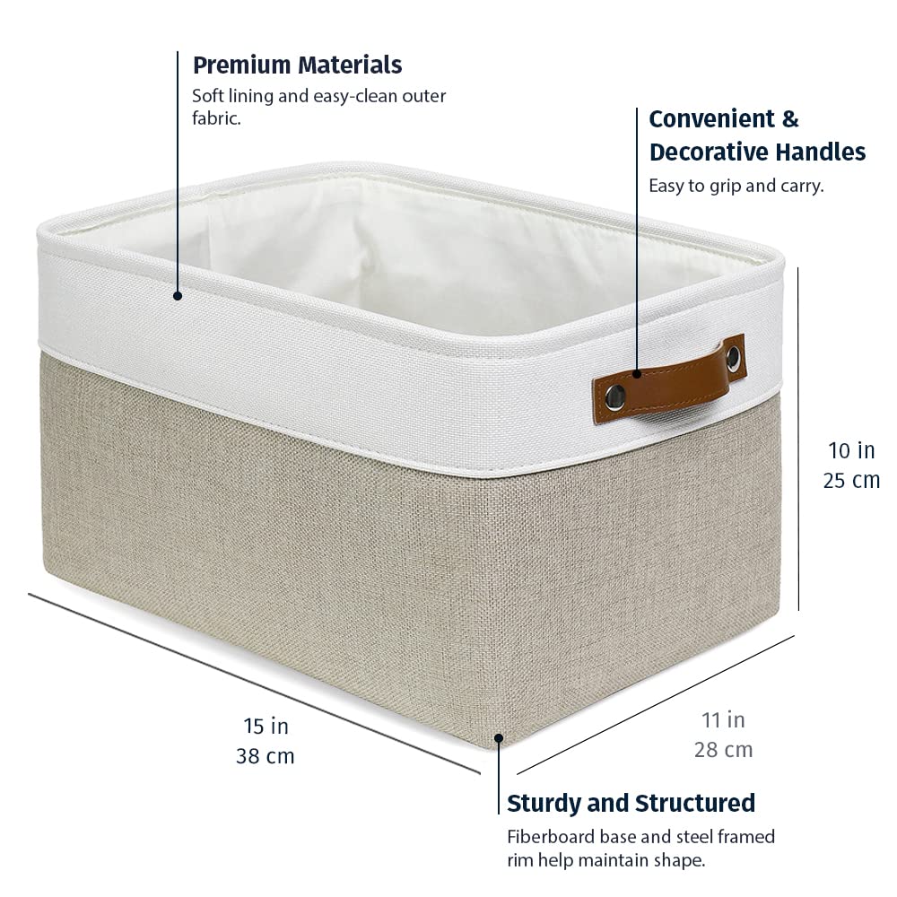 Organihaus Large Fabric Storage Baskets For Shelves 3 Pack | 15X11In Cloth Storage Bins For Shelves | Closet Baskets For Organiz