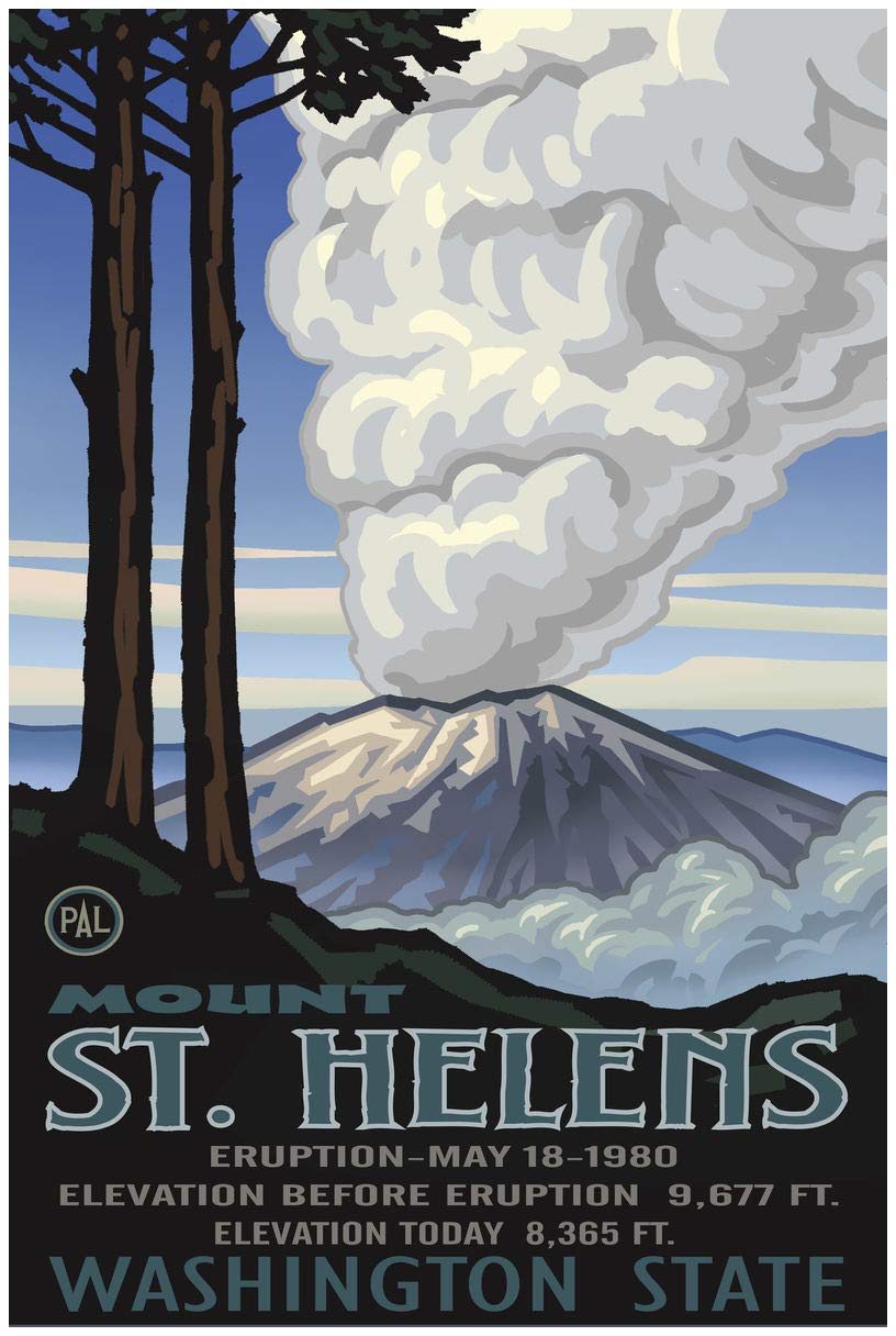 Mount St. Helen'S Washington Eruption Giclee Art Print Poster From Travel Artwork By Artist Paul A. Lanquist 24'' X 36''
