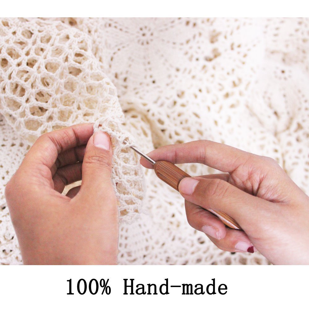 KEPSWET Cotton Handmade Crochet Lace Table Runner Olive Green Rectangle Coffee Table Dresser Decor (14x60 inch)