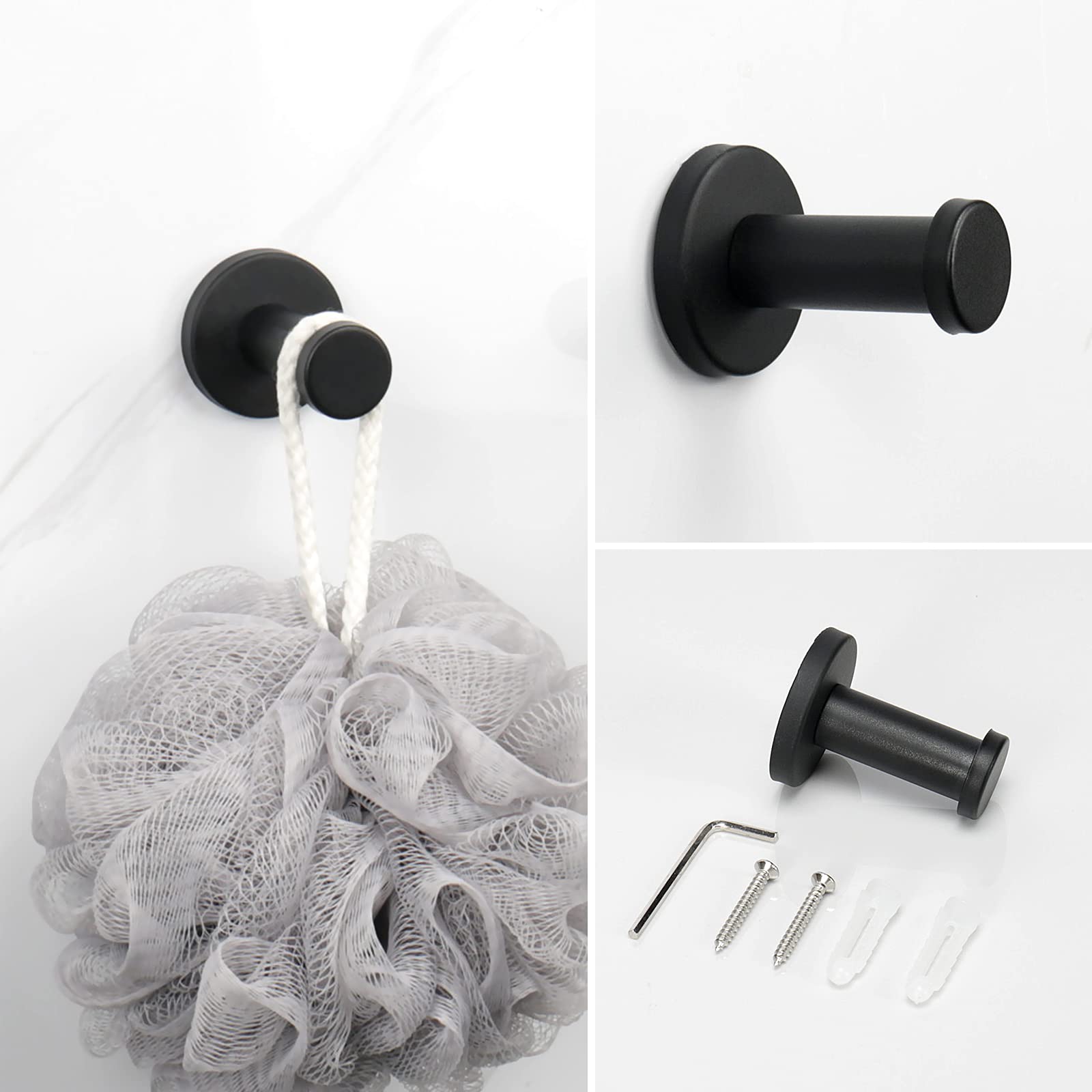 Nearmoon 4 Pieces Bathroom Hardware Set, Include Hand Towel Ring, Toilet Paper Holder And 2 Robe Towel Hooks, Stainless Steel Ba