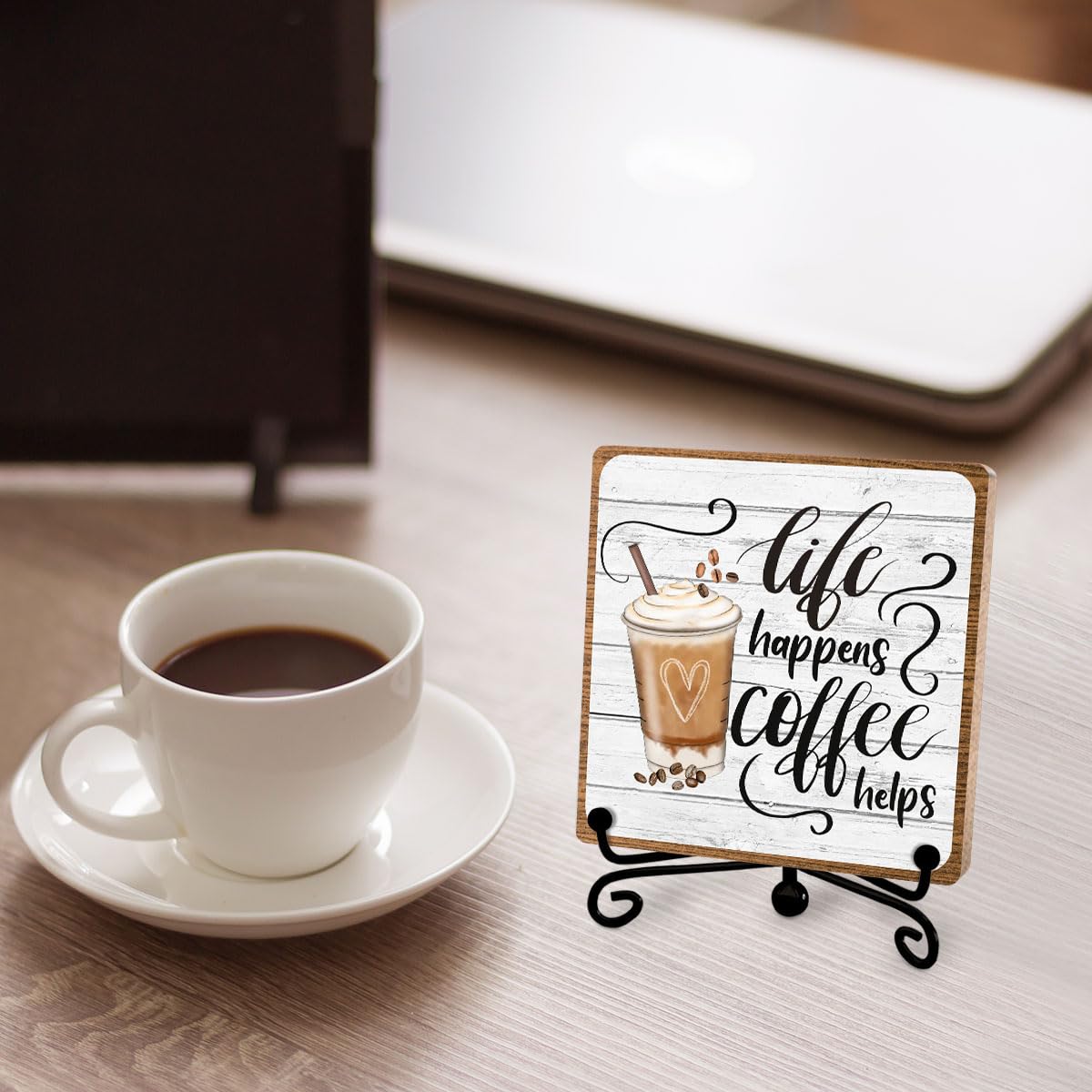 Coffee Lover Gifts for Women Men, Funny Coffee Bar Accessories, Table Decorations Supplies, Desk Shelf Cubicles for Bar Decorati