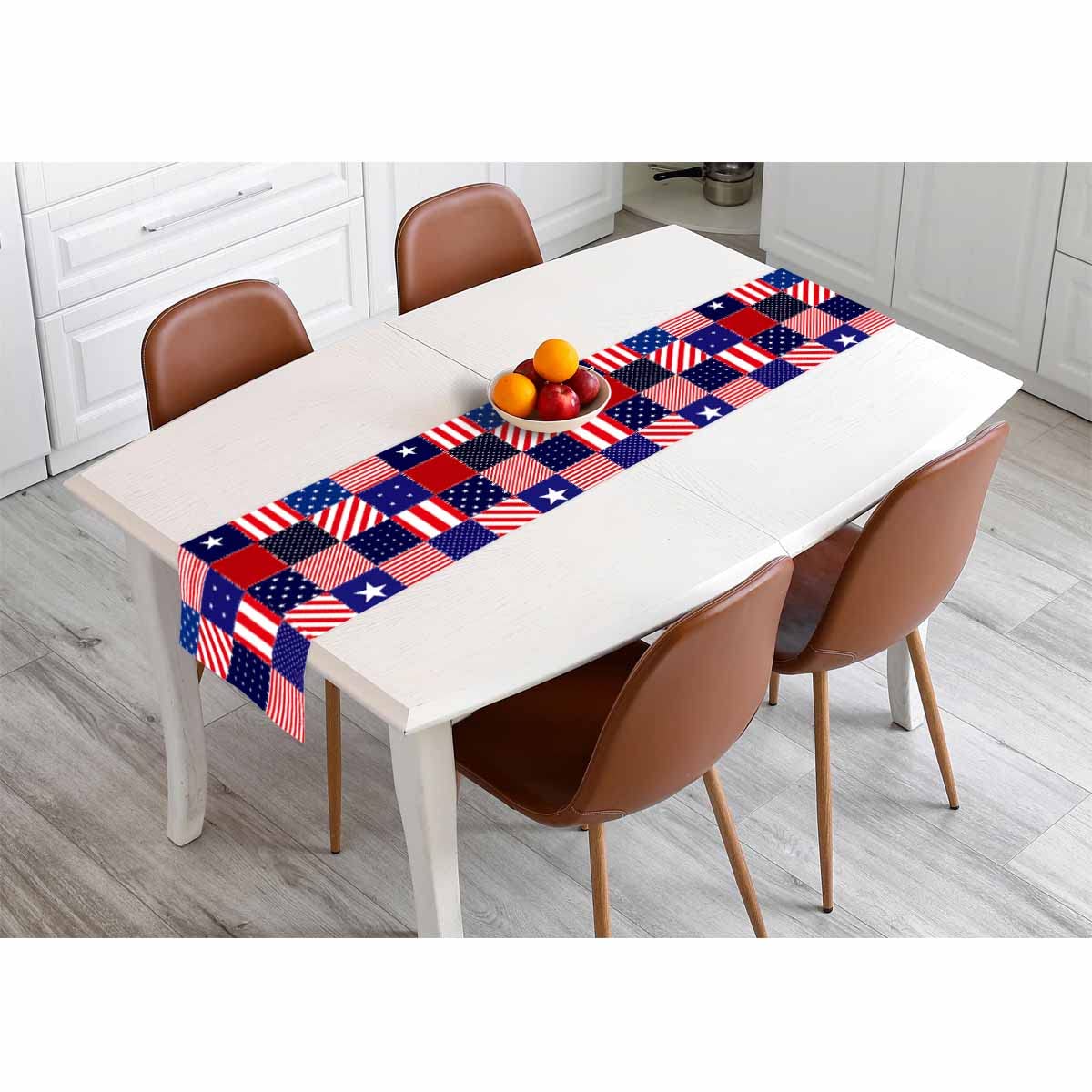 HOSNYE Table Runner American Flag Patchwork Pattern Cotton Linen Table Runner Decoration for Kitchen Family Dinner Table Holiday Party Farmhouse Style 13 x 72 Inch