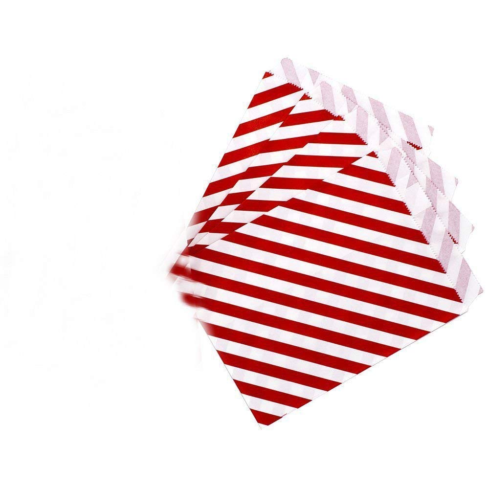 Tvoip 50 Pcs 5 X 7 Inches White And Red Striped Paper Bags,Holiday Wedding Christmas Favor Candy Treat Bags