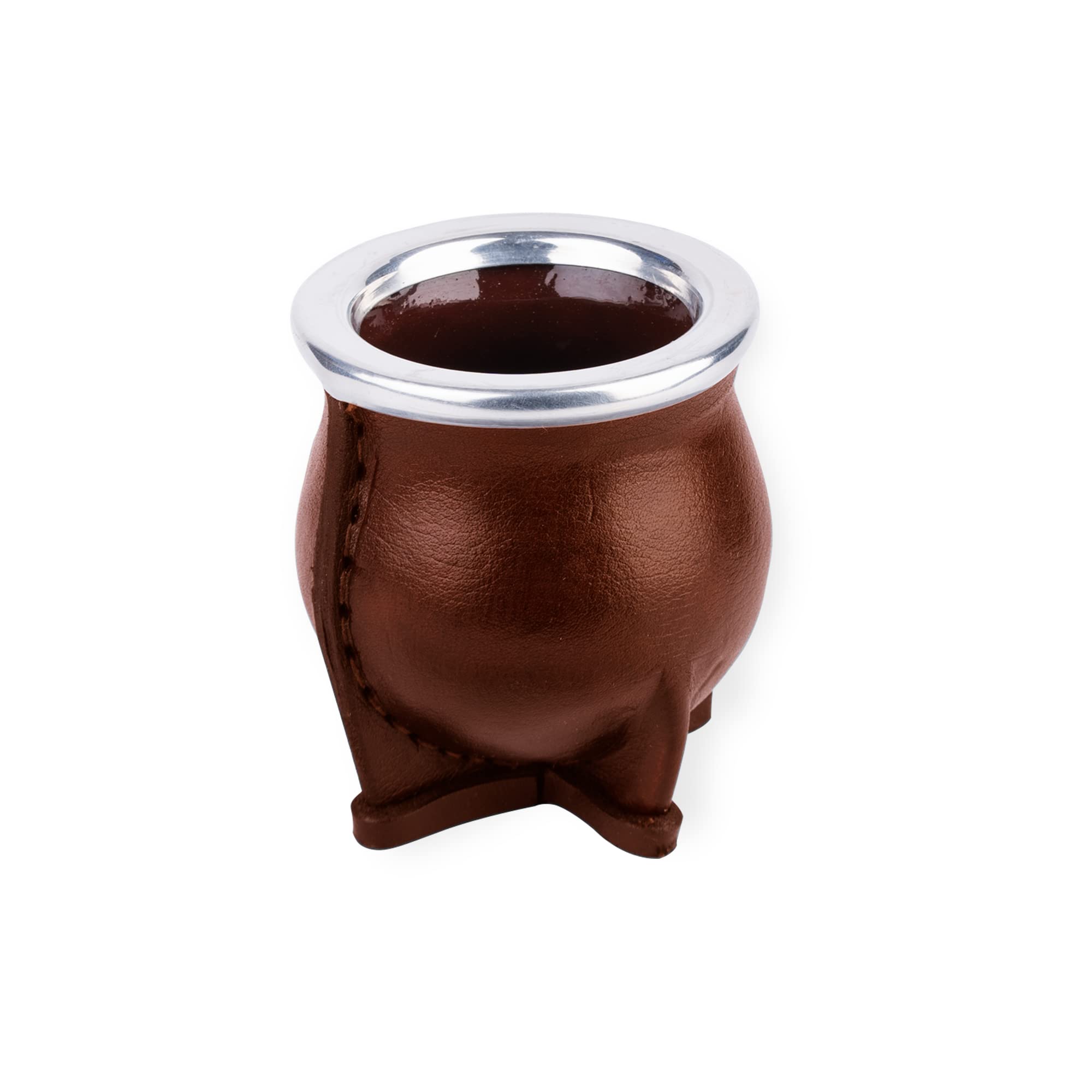 Thebmate [Premium Yerba Mate Cup (Mate Gourd) - Crafted Ceramic Teacup - Brown Leather Wrapped Handmade In Uruguay - Mate Camion