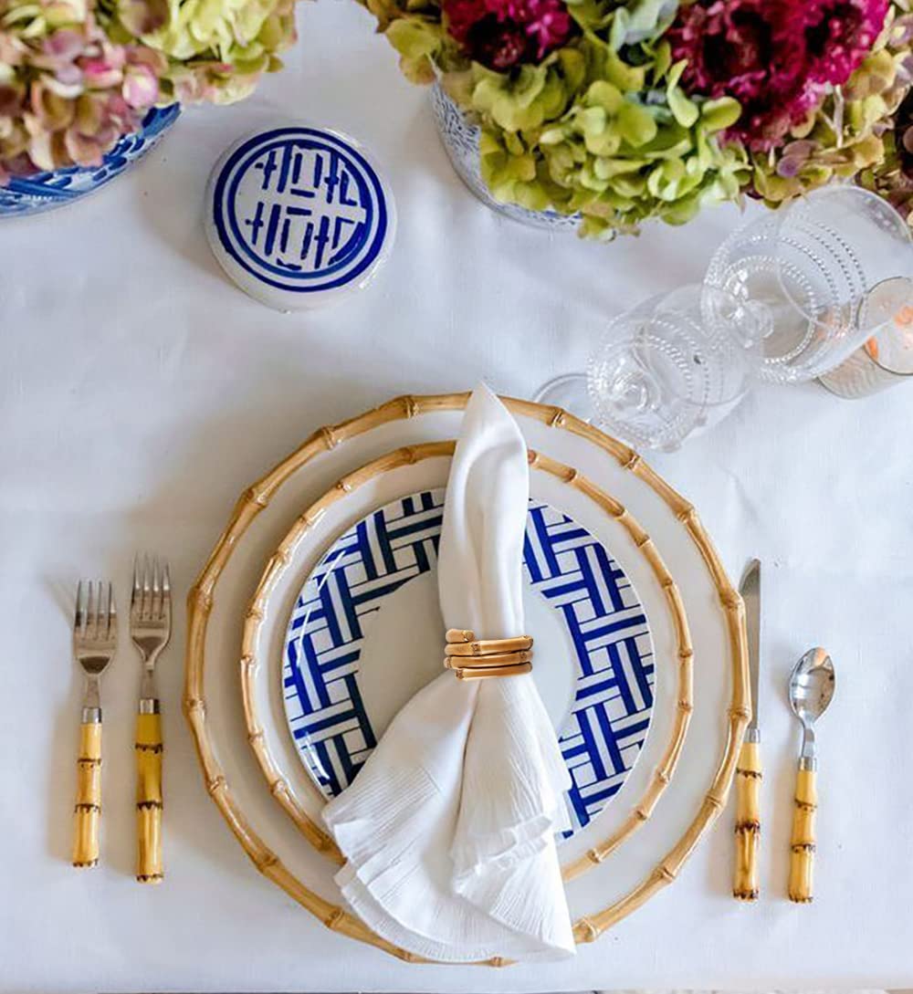 Loghog Wood Bamboo Napkin Rings Set Of 8, Handmade Rattan Napkin Holder Rings Table Decorations For Wedding, Valentine'S, Banque