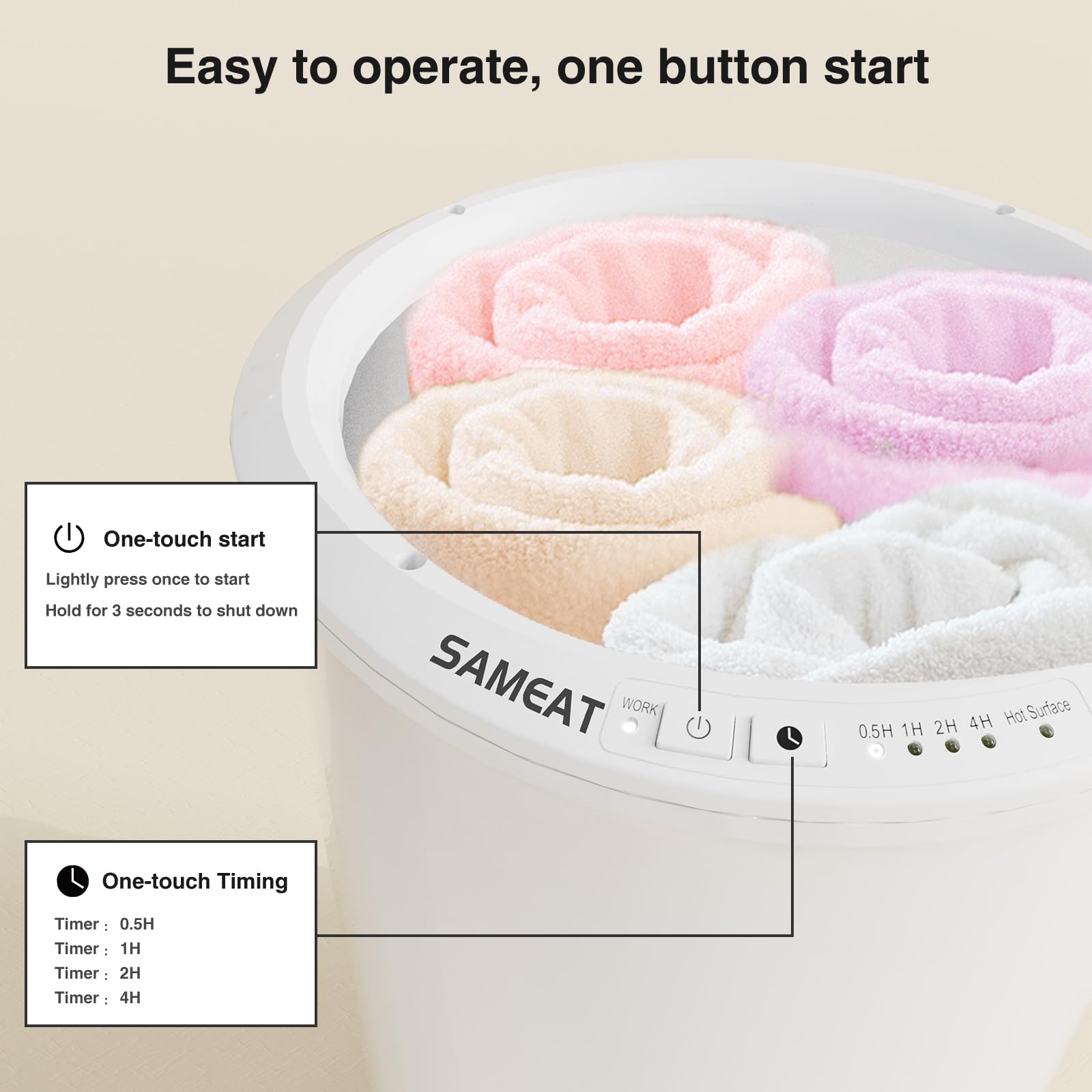 Sameat Heated Towel Warmers For Bathroom - Large Towel Warmer Bucket, Wood Handle, Auto Shut Off, Fits Up To Two 40''X70'' Overs