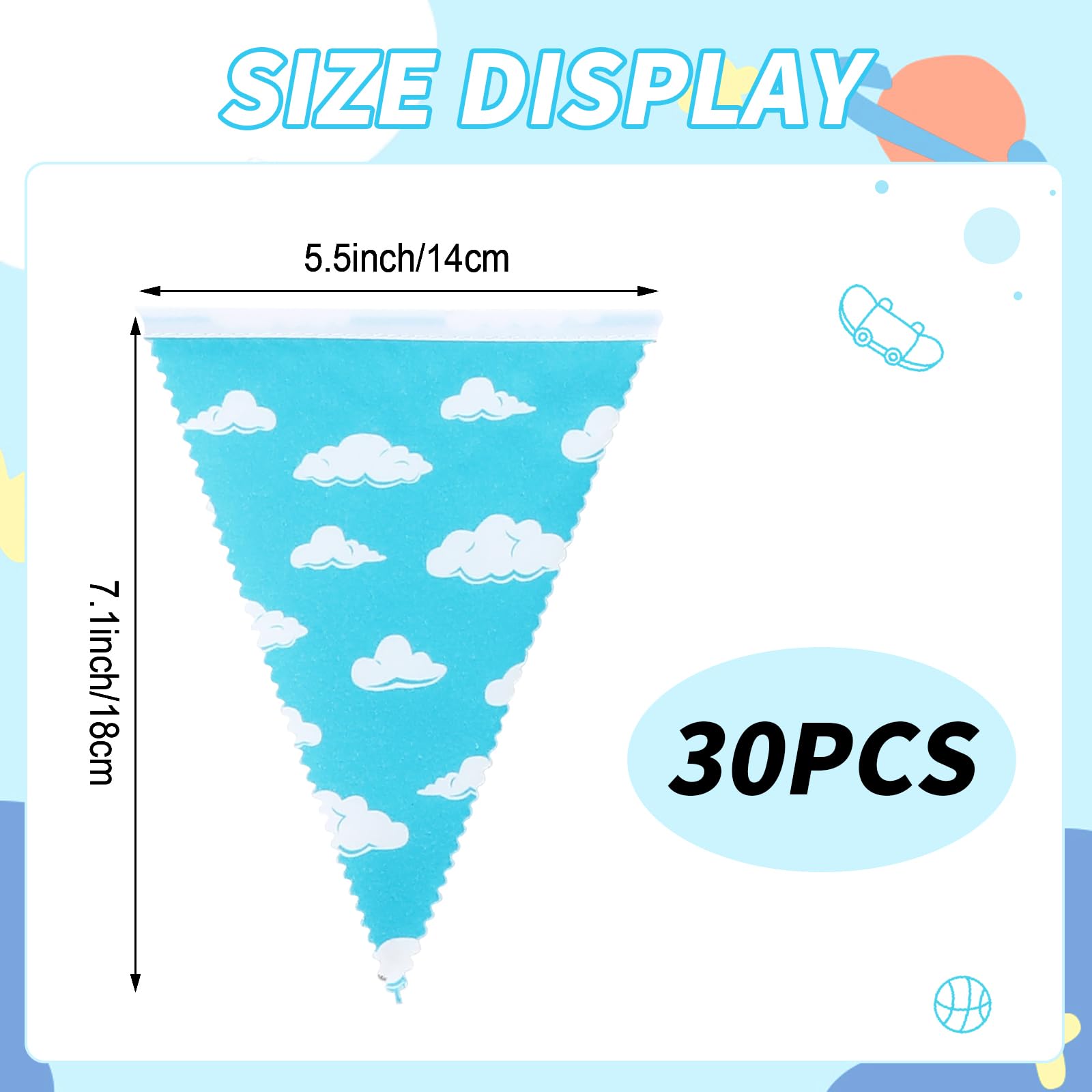 MARFOREVER 28 FT Cartoon Story Party Decorations Blue Sky Cloud Cow Print Fabric Banner Red Blue Yellow Toy Themed Story Pennant