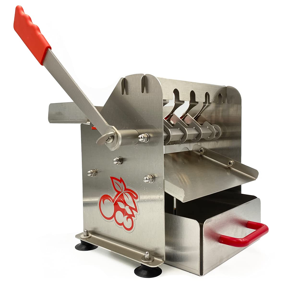 The Sausage Maker - Stainless Steel Deluxe Cherry Pitter - Heavy Duty Multi Pit Removal Tool - 5 At Once Capacity - Includes Cat