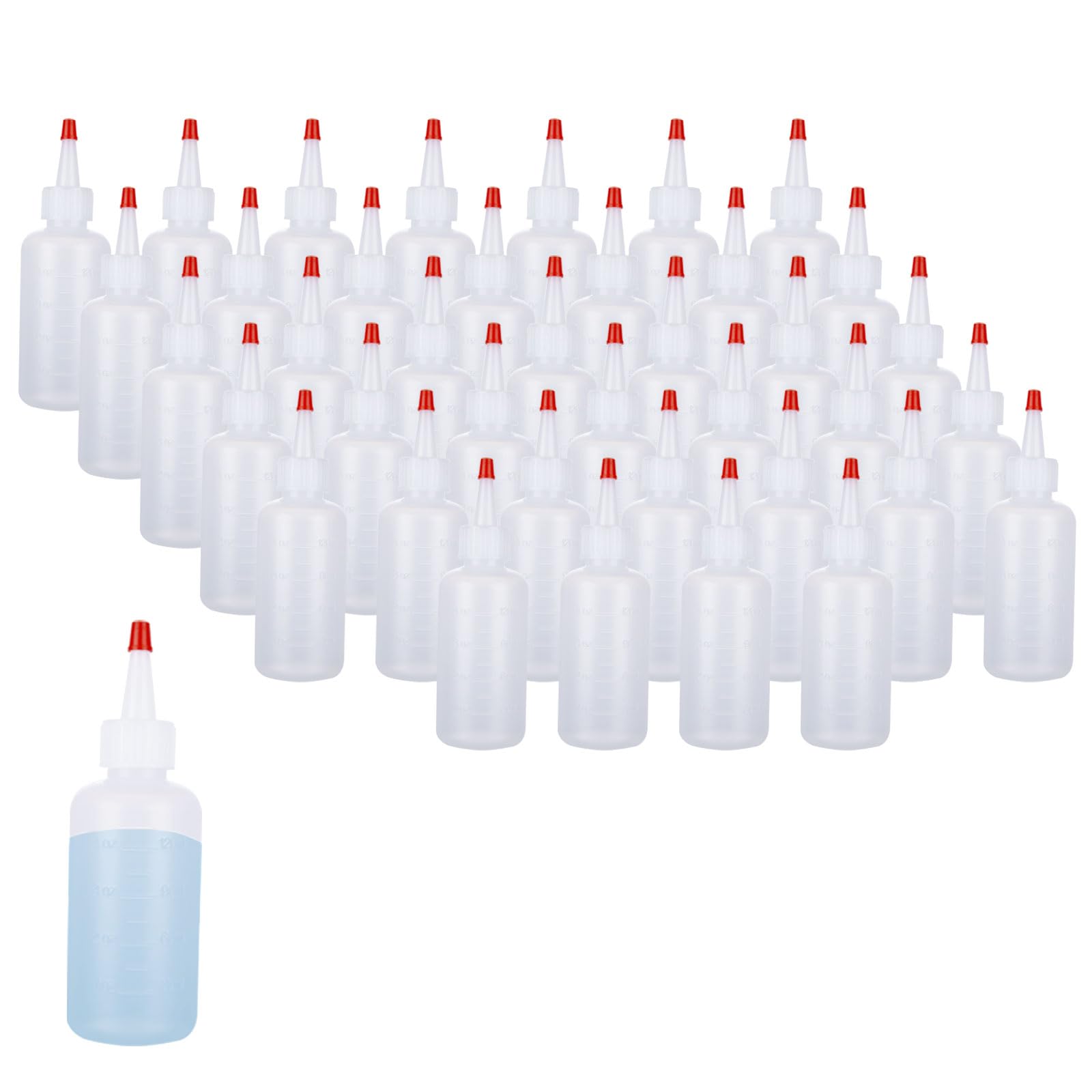 Laniakea 40Pcs Condiment Squeeze Bottles, 4Oz Condiment Bottles With Red Tip Cap And Measurement,Plastic Squeeze Bottles For Cra