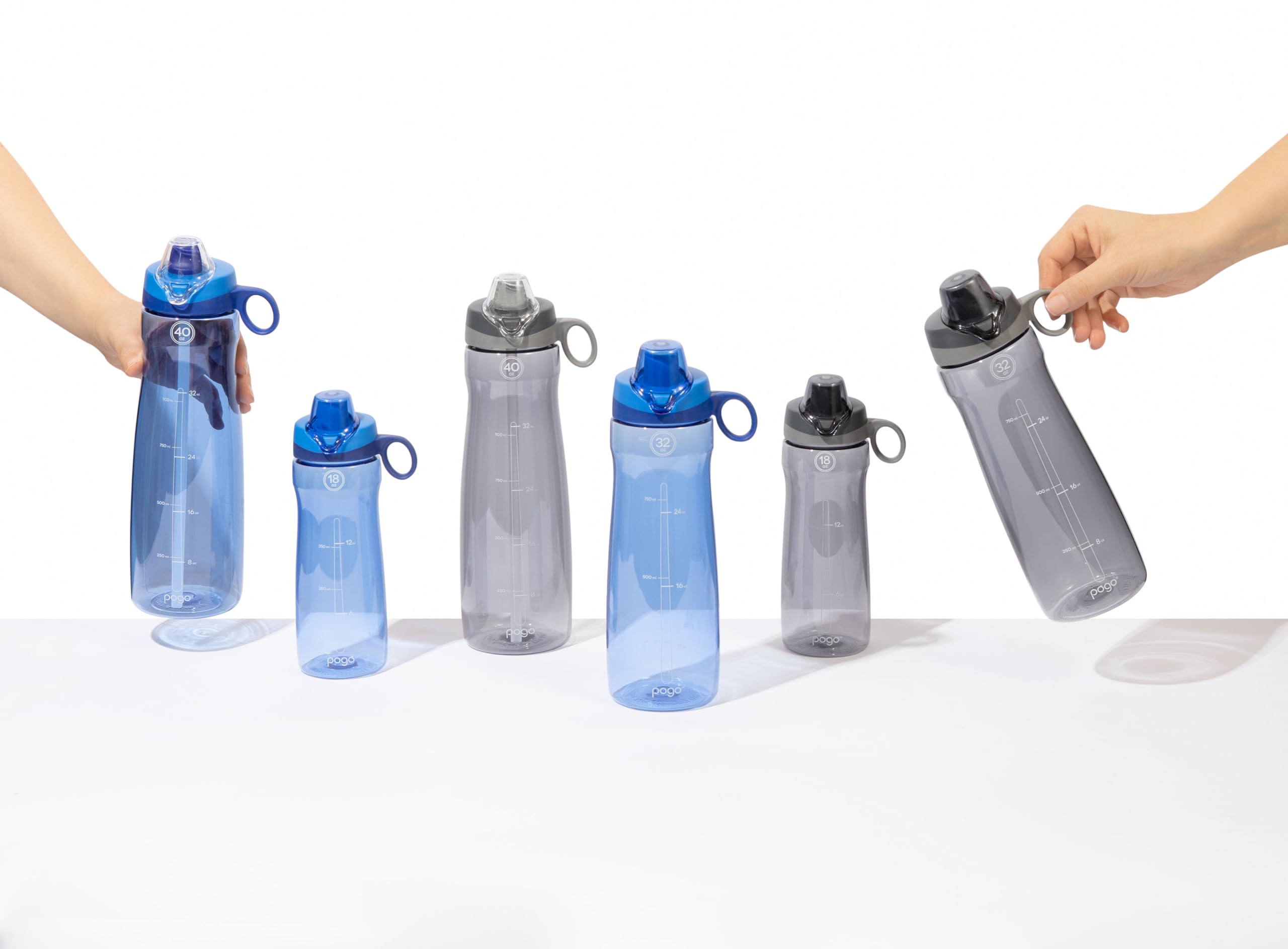 Pogo Bpa-Free Tritan Plastic Water Bottle With Soft Straw Lid, 18 Oz, Grey