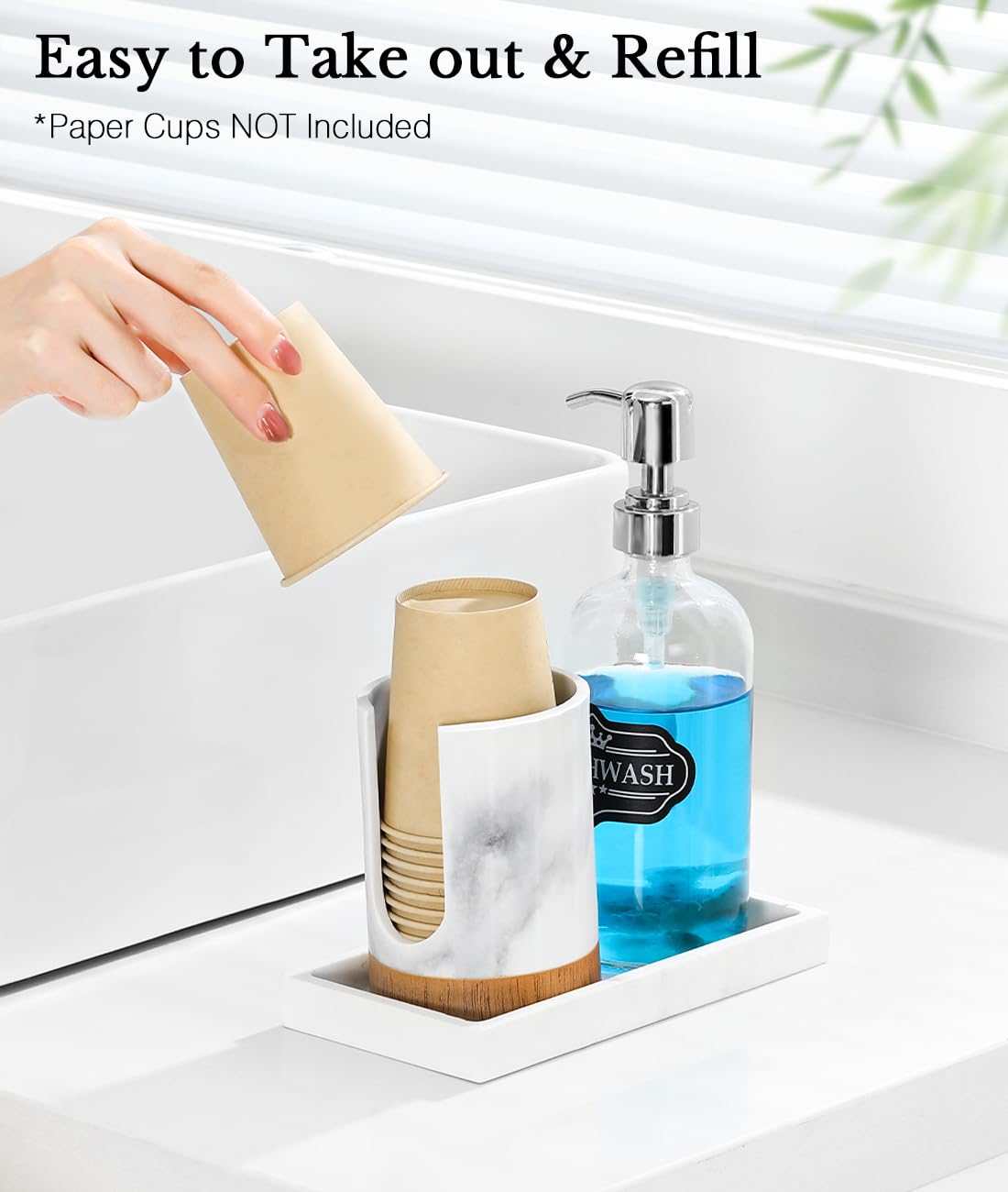 Luxspire Dixie Cup Dispenser, 5-7Oz Bathroom Cup Dispenser, Marble Resin Dixie Cup Holder, Disposable Bathroom Paper Cup Holder,