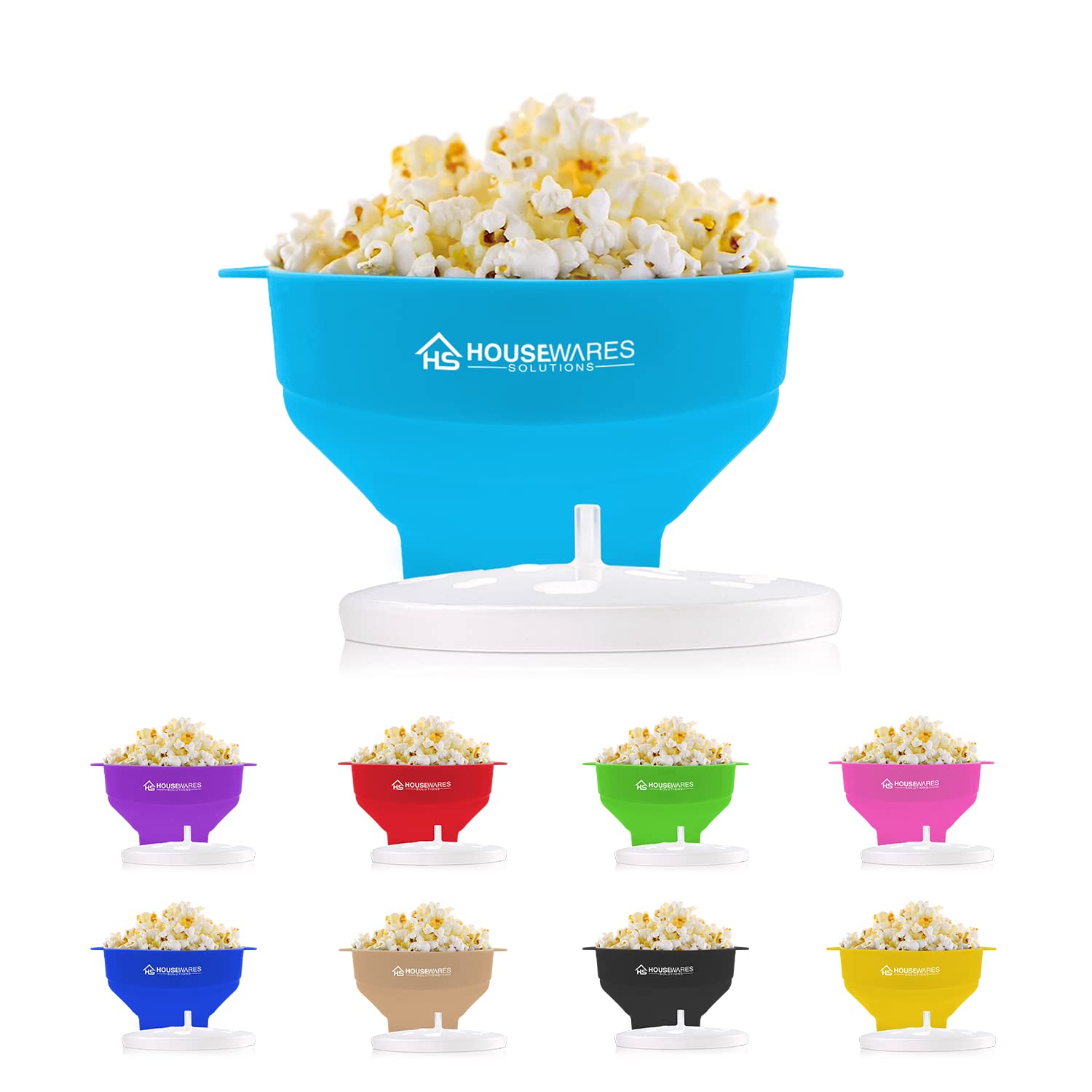 Collapsible Silicone Microwave Hot Air Popcorn Popper Bowl With Lid and Handles - Aqua