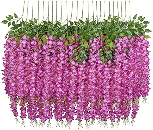 Mundeya Artificial Hanging Wisteria Flower Vine, Dark Purple - Pack Of 6