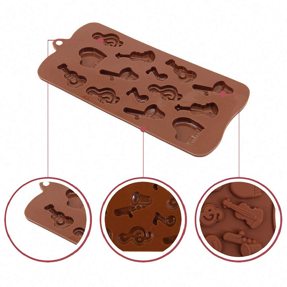 2Pcs Musical Instrument Silicone Chocolate Mold Music Note Bass Guitar Piano Saxophone Shape Candy Mini Soap Crayon Melt Mould I