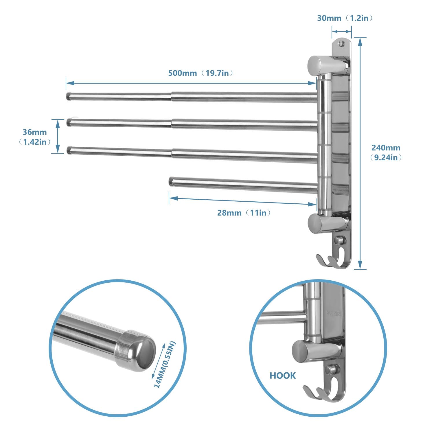 Adjustable Bathroom Towel Rack Jsver Sus304 Stainless Steel Towel Rack With Adjustable Arms (Silver, 4 Arms)
