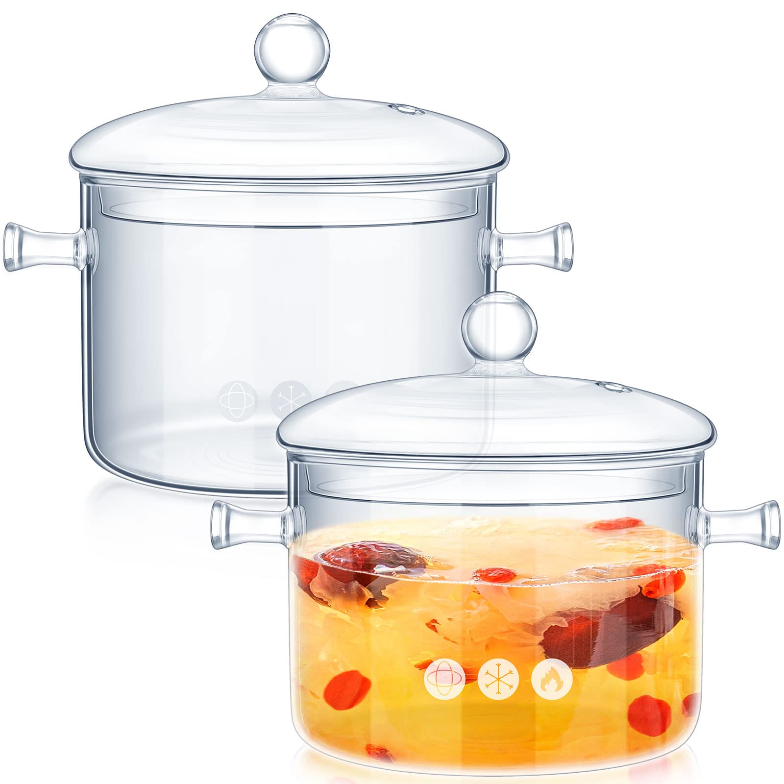 2 Pcs Glass Pots For Cooking On Stove Set Glass Saucepan With Cover Heat Resistant Clear Pots And Pans Set Stovetop Glass Cookwa