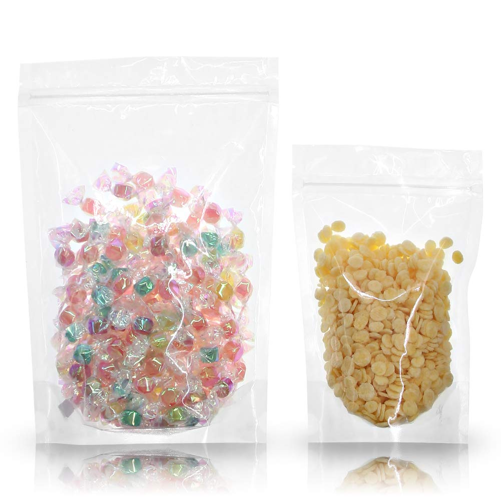 Sumdirect 100Pcs 5.5X9 Inches Clear Stand Up Food Bags, Zip Lock Stand-Up Reusable Sealing Food Pouches Snack Packing Bag With T