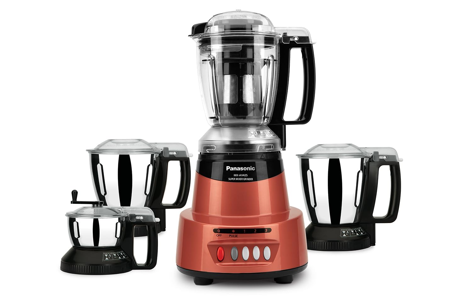 Panasonic Heavy Duty Mixer Grinder For Kitchen Mx-Av425 (Rustic Red) Elements Series Powerful 1500W (Mmlw) 4 Jar (Three-304 Stai