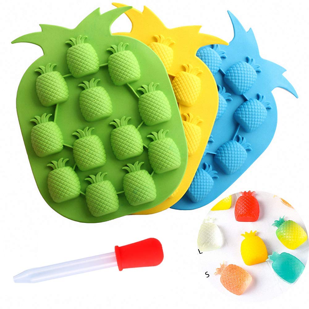 3Pcs Pineapple Chocolate Candy Molds With A Dropper, Pineapple Silicone Ice Cube Tray Gummy Jello Fondant Mold Mini Soap Embeds