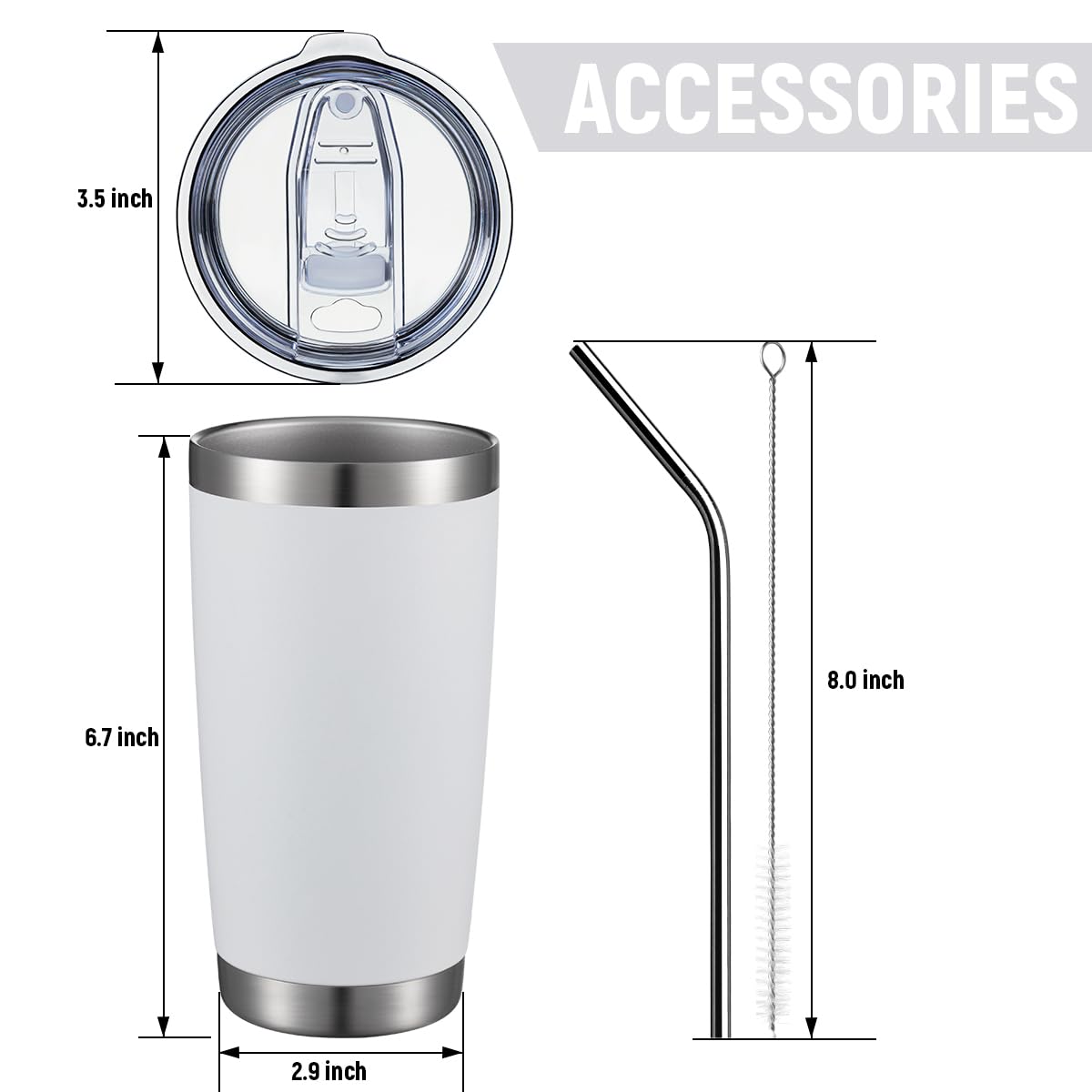 Comooo 20Oz8Pack White Tumbler Double Wall Vacuum Insulated Coffee Travel Mug Stainless Steel Tumbler Bulk With Lid And Straw Po