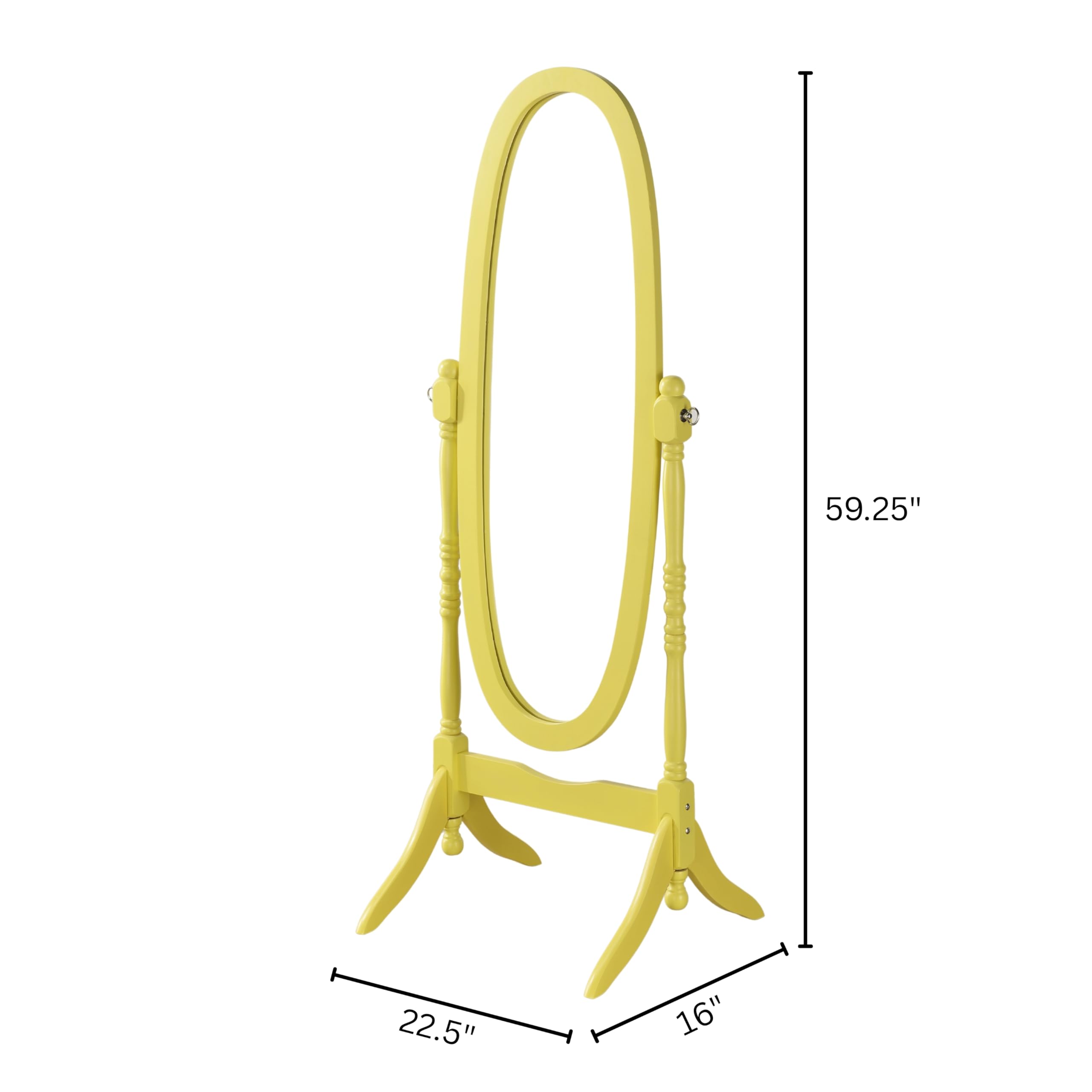 Roundhill Furniture Traditional Queen Anna Style Wood Floor Cheval Mirror, Yellow