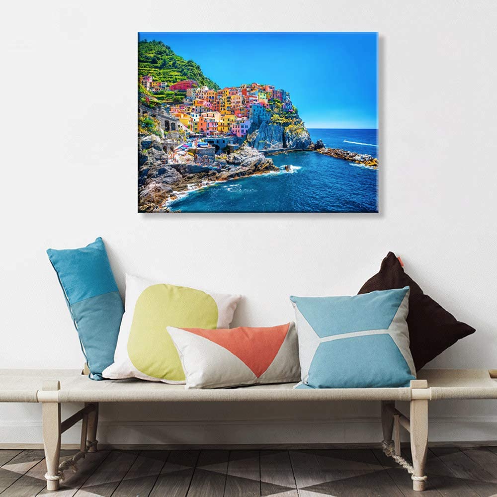 Nan Wind Modern Canvas Painting Wall Art Cityscape Traditional Port Mediterranean Sea Cinque Terre Italy Coast Landscape Print O