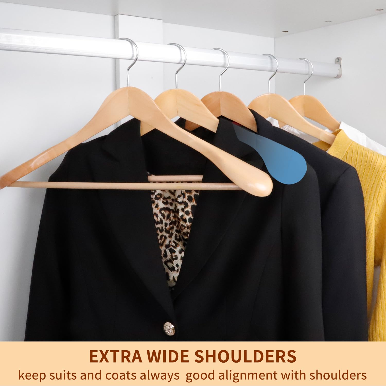 Mangotree Wooden Suit Hangers, Wide Shoulder Coat Hangers With Non-Slip Hanging Bar, Smooth Solid Wood Hangers, Heavy Duty Cloth