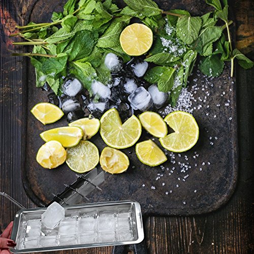 i Kito Stainless Steel Ice Cube Maker Tray - Lever Style Mold for 18 Ice Cubes, 11 1/8" x 4 3/4" x 1 1/