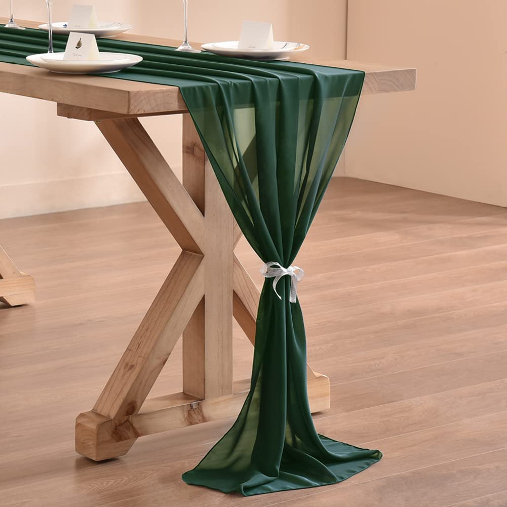 Socomi 14Ft Emerald Green Chiffon Table Runner 29X170 Inches Sheer Wedding Runner Romantic Rustic Table Runner For Easter Thanks