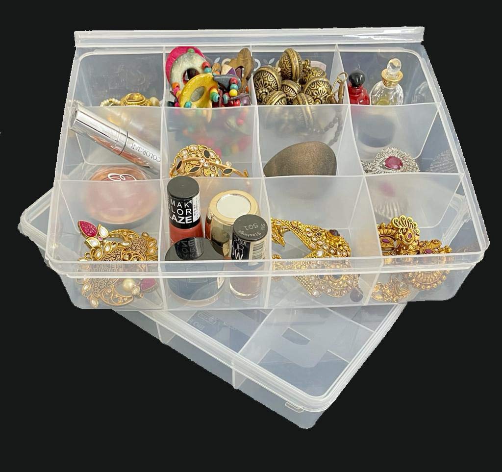 C.S.M Csm Plastic Jewelry Box With Partitions Transparent12 Grids Rectangular Storage BoxesBig Size (Pack Of 2 Boxes)
