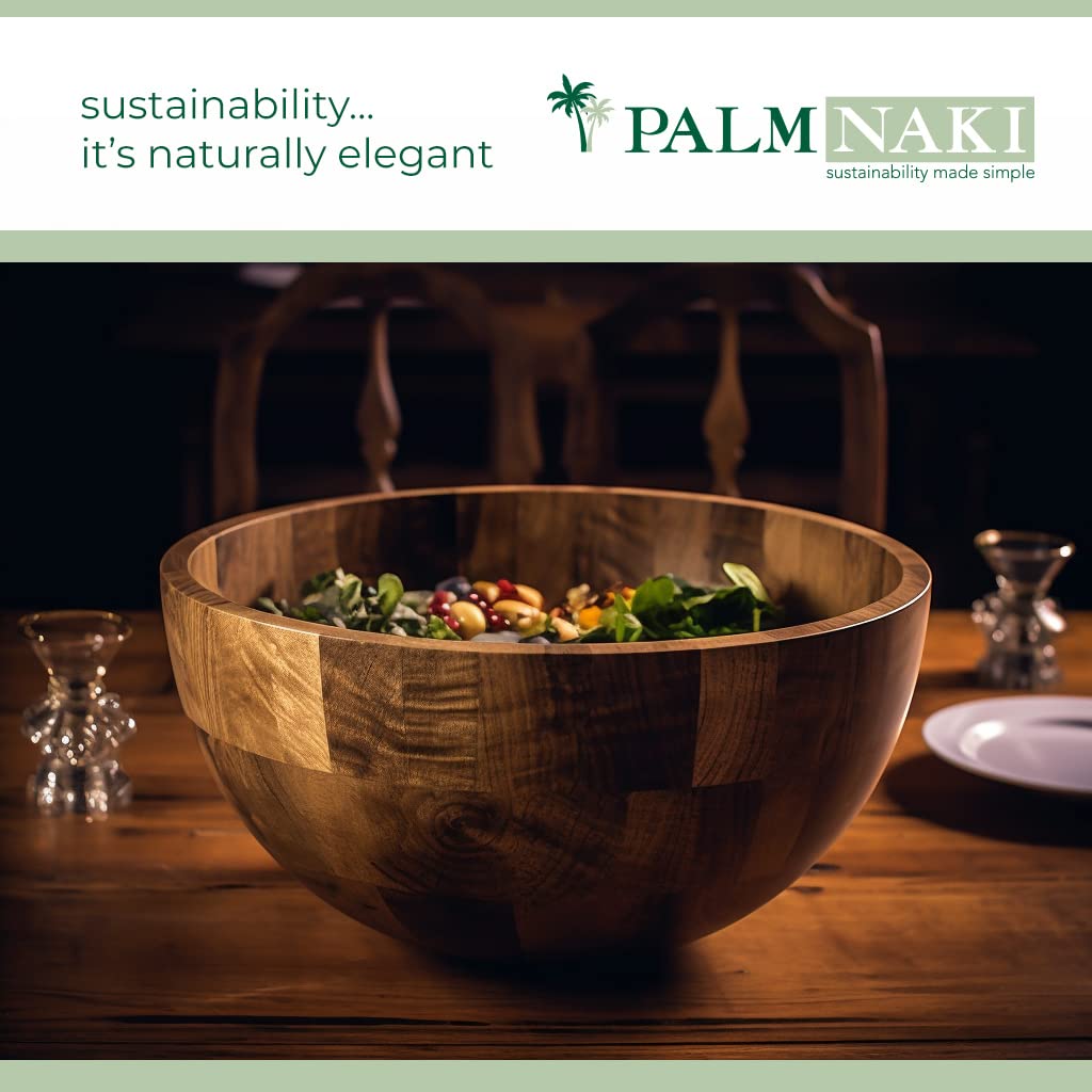 Palm Naki Premium Acacia Wood Salad Bowl And Servers Set - 3 Piece, Sustainable & Durable - Available In Two Sizes - Elegant And