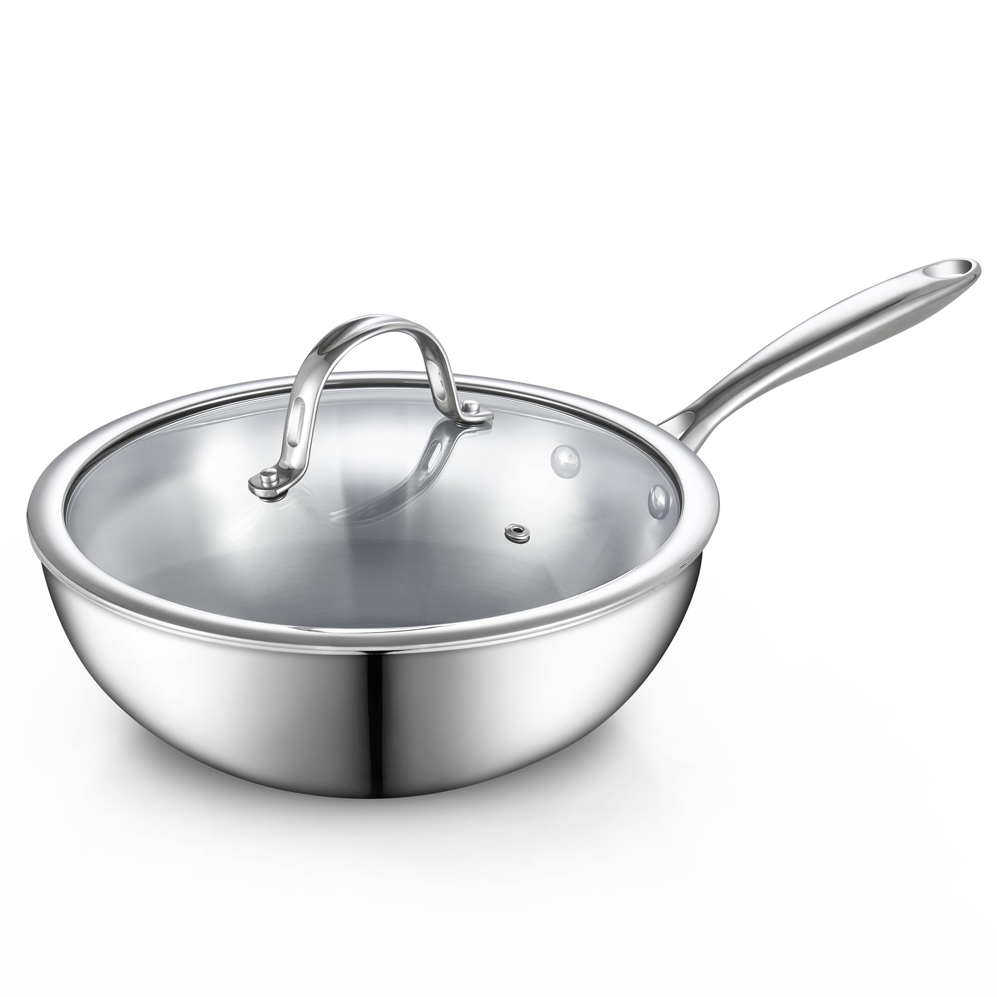 Cooks Standard Multi-Ply Clad Stainless Steel Wok Stir Fry Pan, 10.5 inch Induction Wok with Lid, Flat Bottom Wok, Silve