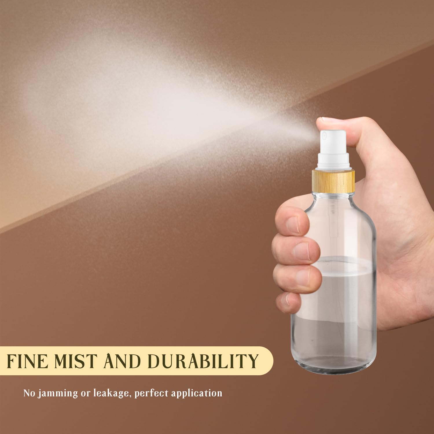 Dmuuudm 4-Pack 4 Oz Glass Spray Bottle With Bamboo Lid,Empty Refillable Fine Mist Atomizer,Leak-Proof Travel Liquid Holder Conta