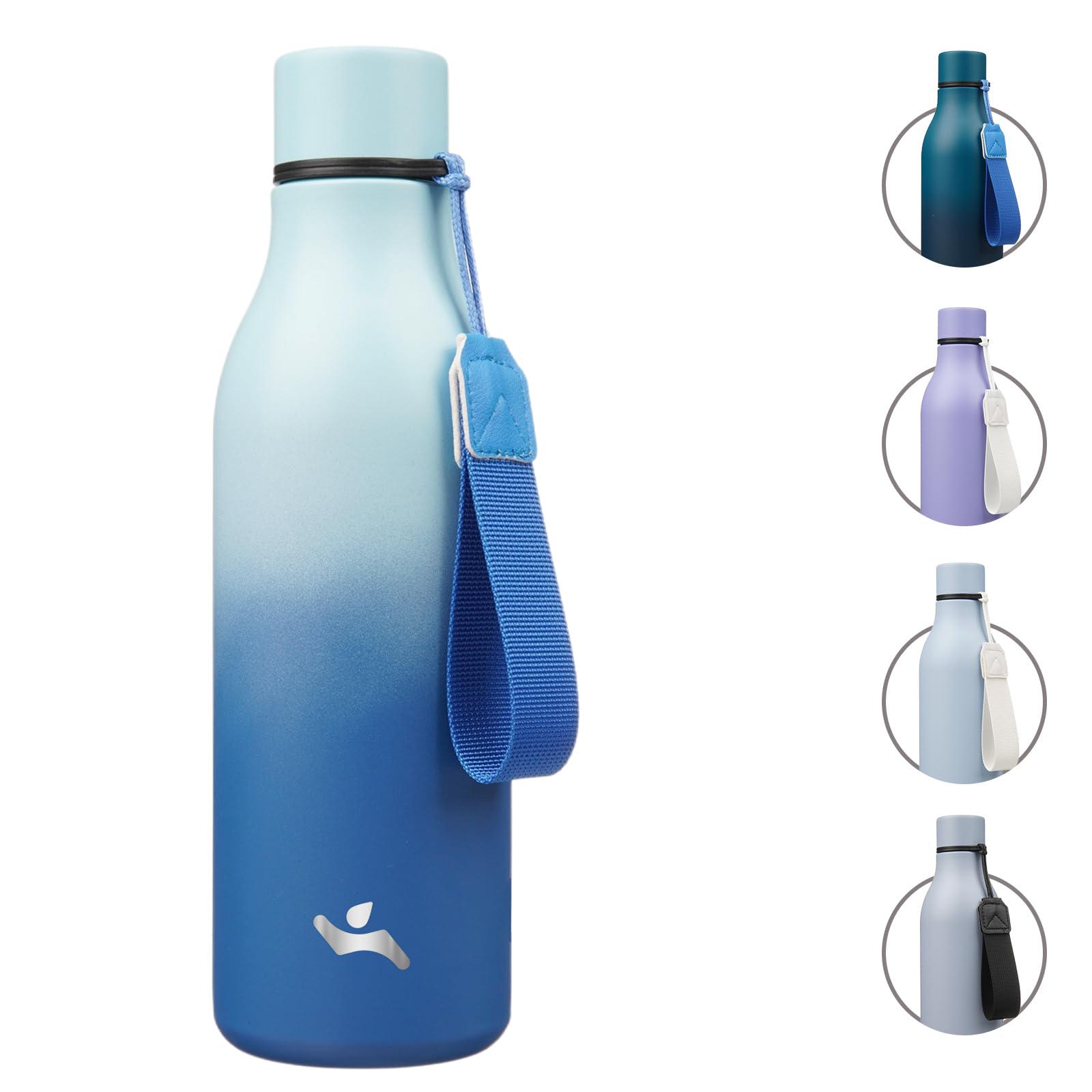 Insulated Water Bottle with Strap,18 oz Double Wall Stainless Steel Vacuum Bottles Metal Water Flask,Sky