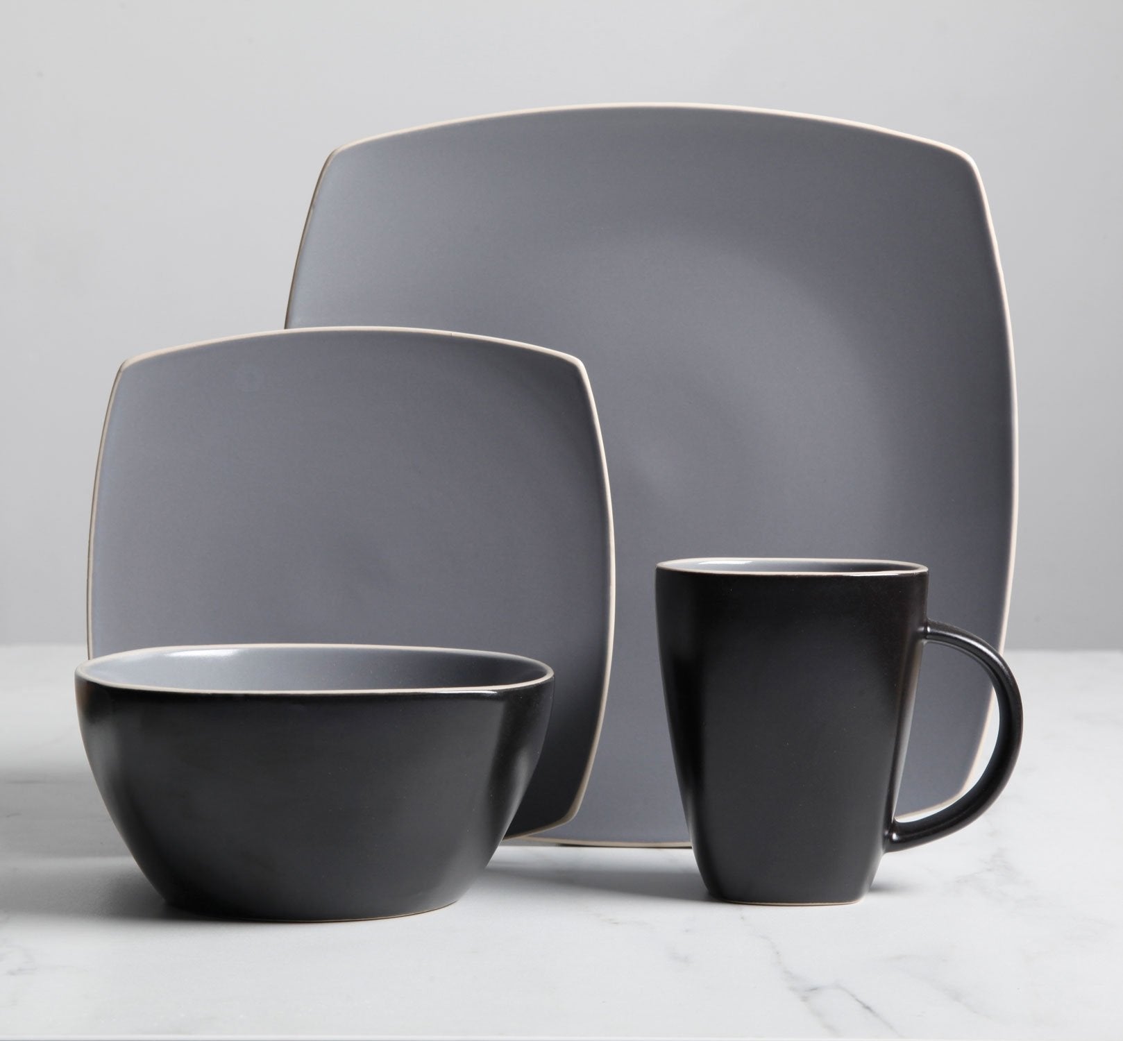 Gibson Elite Soho Lounge Dinnerware Set, Service for 4 (16pcs), Matte Gray