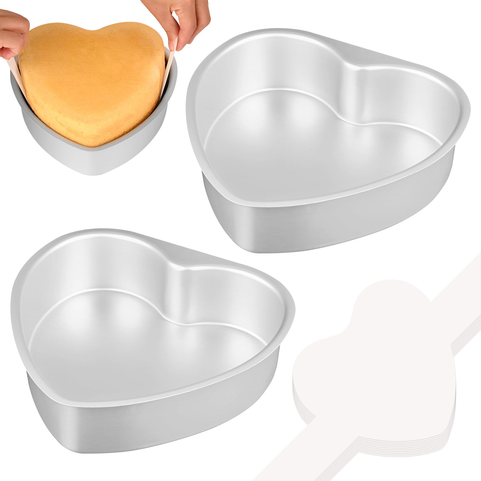 HUAKENER 8 Inch Heart Cake Pan, Set of 2 Heart Shaped Cake Pans with 60 Pieces Parchment Paper, Non-stick Cake Baking Pans for K