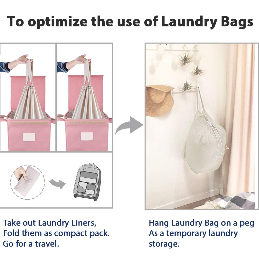 Mcleanpin 210L Pink Laundry Hamper With Lid And 2 Removable Bags, Collapsible Dirty Clothes Hamper With Handles, Foldable Baby N