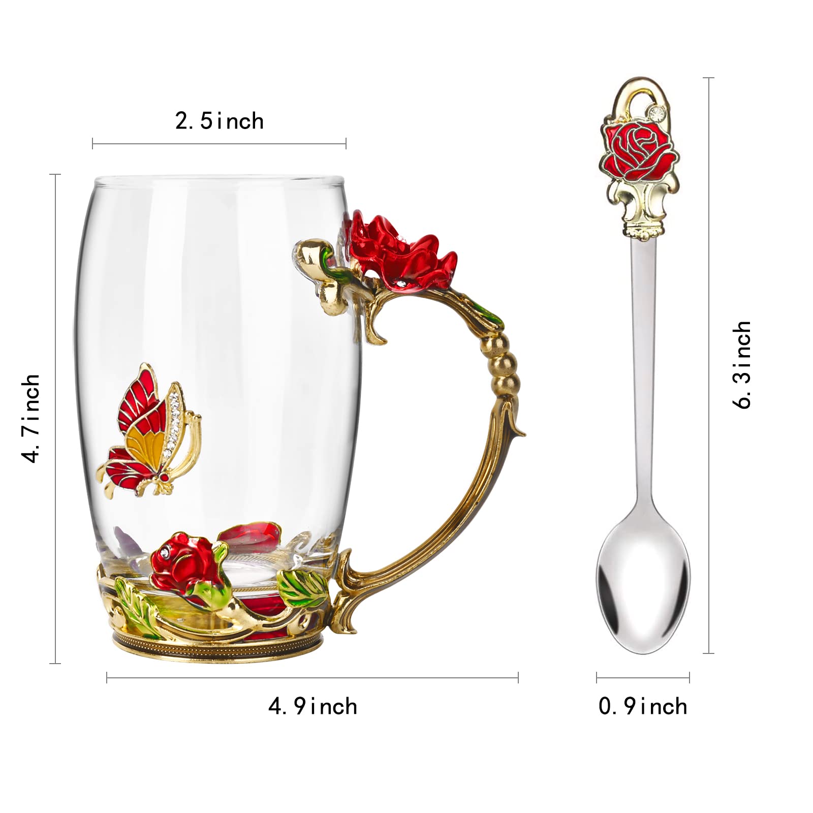 Oeago Gifts For Women Mom Mothers Valentines Day Tea Cup Best Birthday Butterfly Rose Gifts For Her From Daughter Son Glass Coff