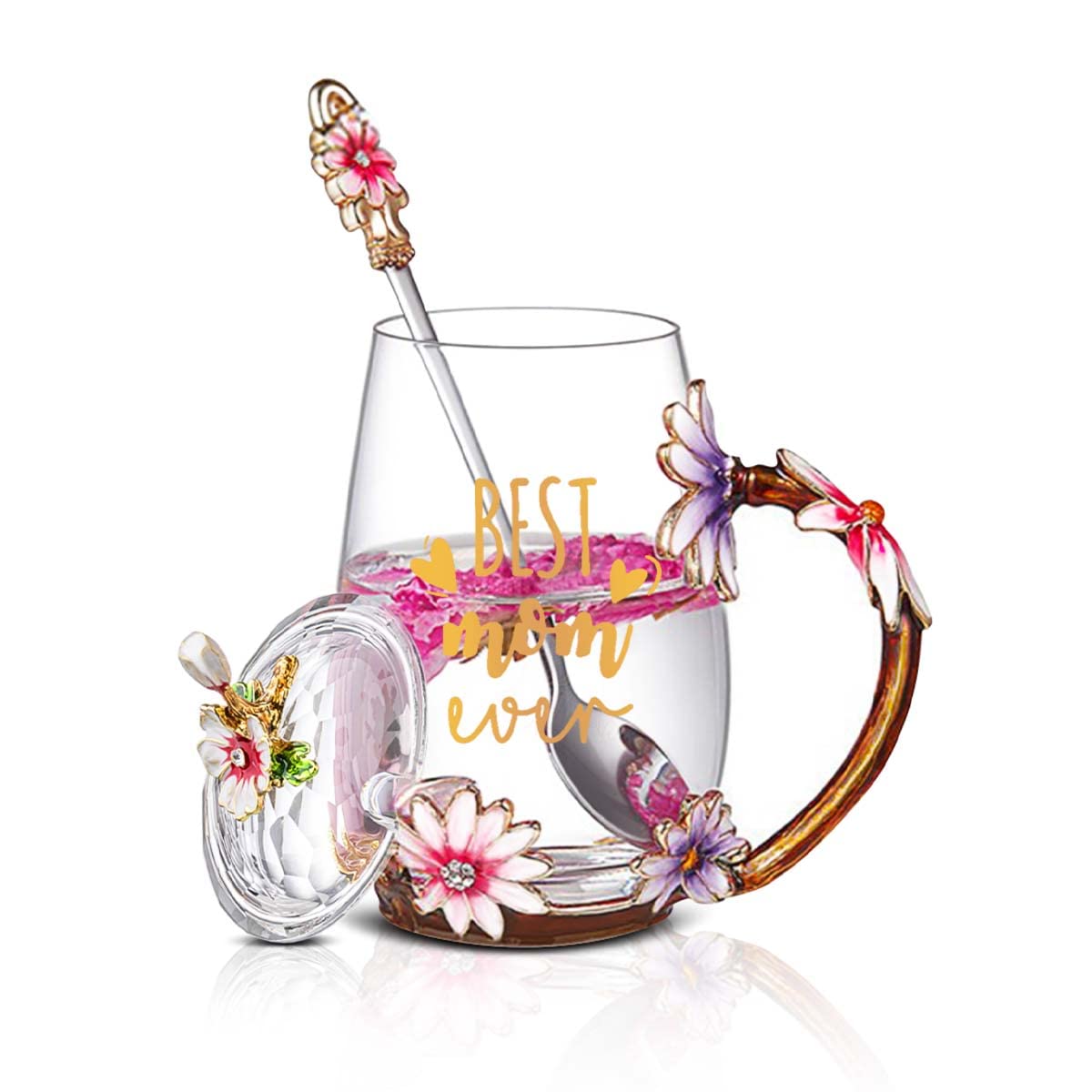 Luka Tech Mothers Day Gifts For Mom ,Daisy Flower Glass Tea Cups Best Mom Ever Gift, Birthday Gifts For Mum Grandma From Daughte