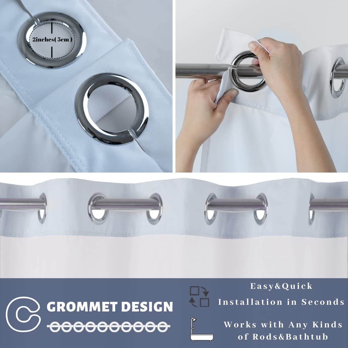 Ecoehoe 71'' W X79 L Hook Free Fabric Shower Curtain With Polyester Snap-In Liner With Magnets-Hotel Quality Top See Through Gra